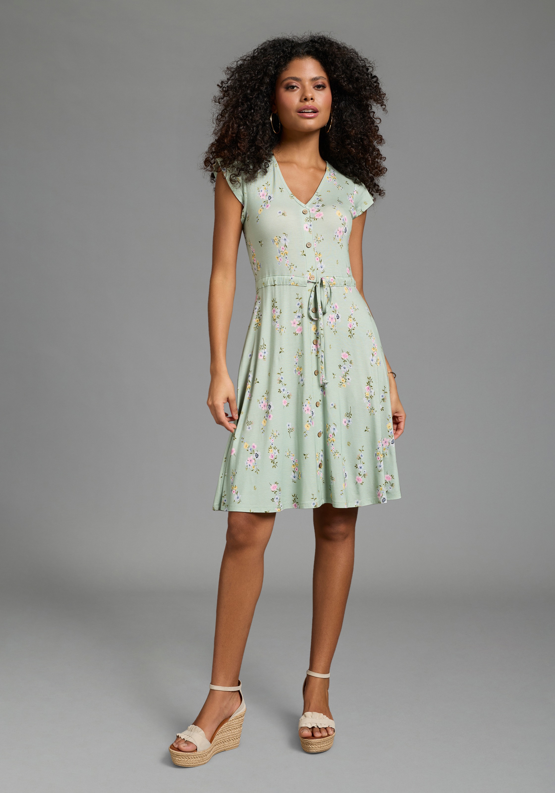 Laura Scott Sommerkleid casual Stil, aus Viskose und Elasthan, geblümte Optik