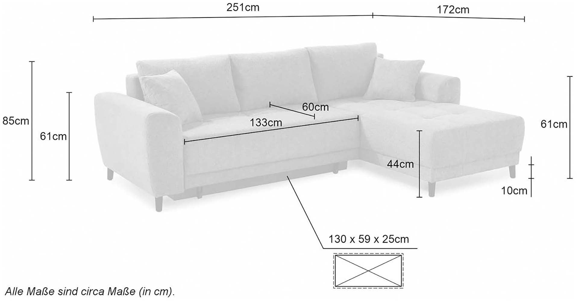 Jockenhöfer Gruppe Ecksofa »Beverly L-Form, B: 251 cm« mit Bettfunktion, Bettkasten & Zierkissen