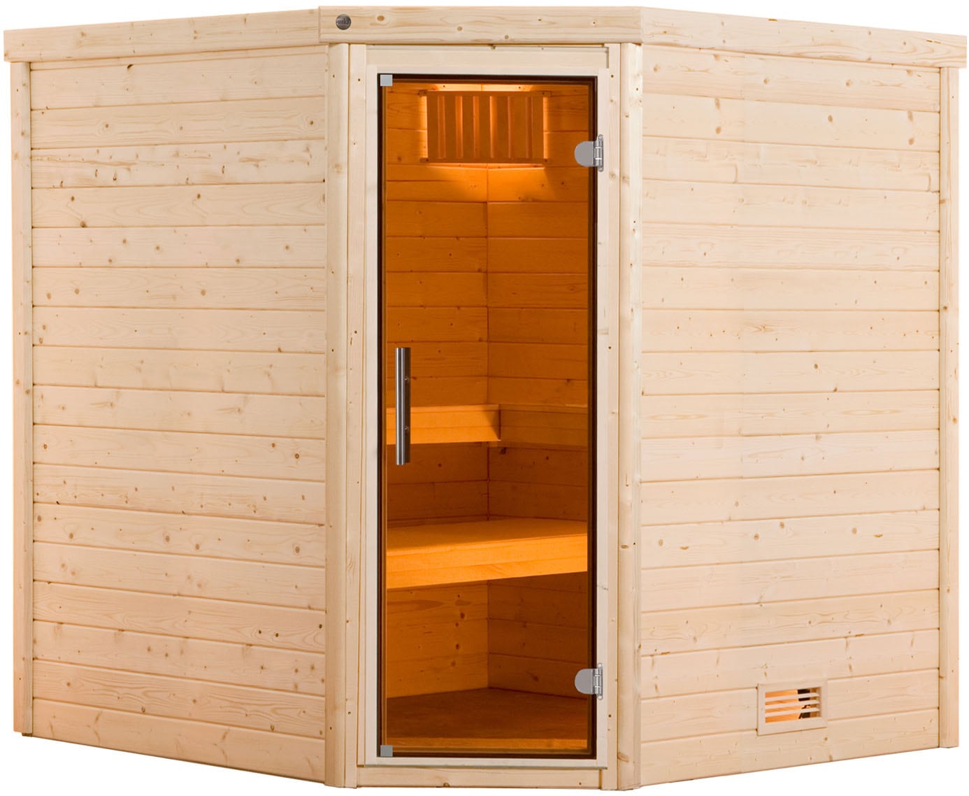 weka Sauna "Massivholzsauna TURKU 2" Blockbohlen, moderne Ganzglastür