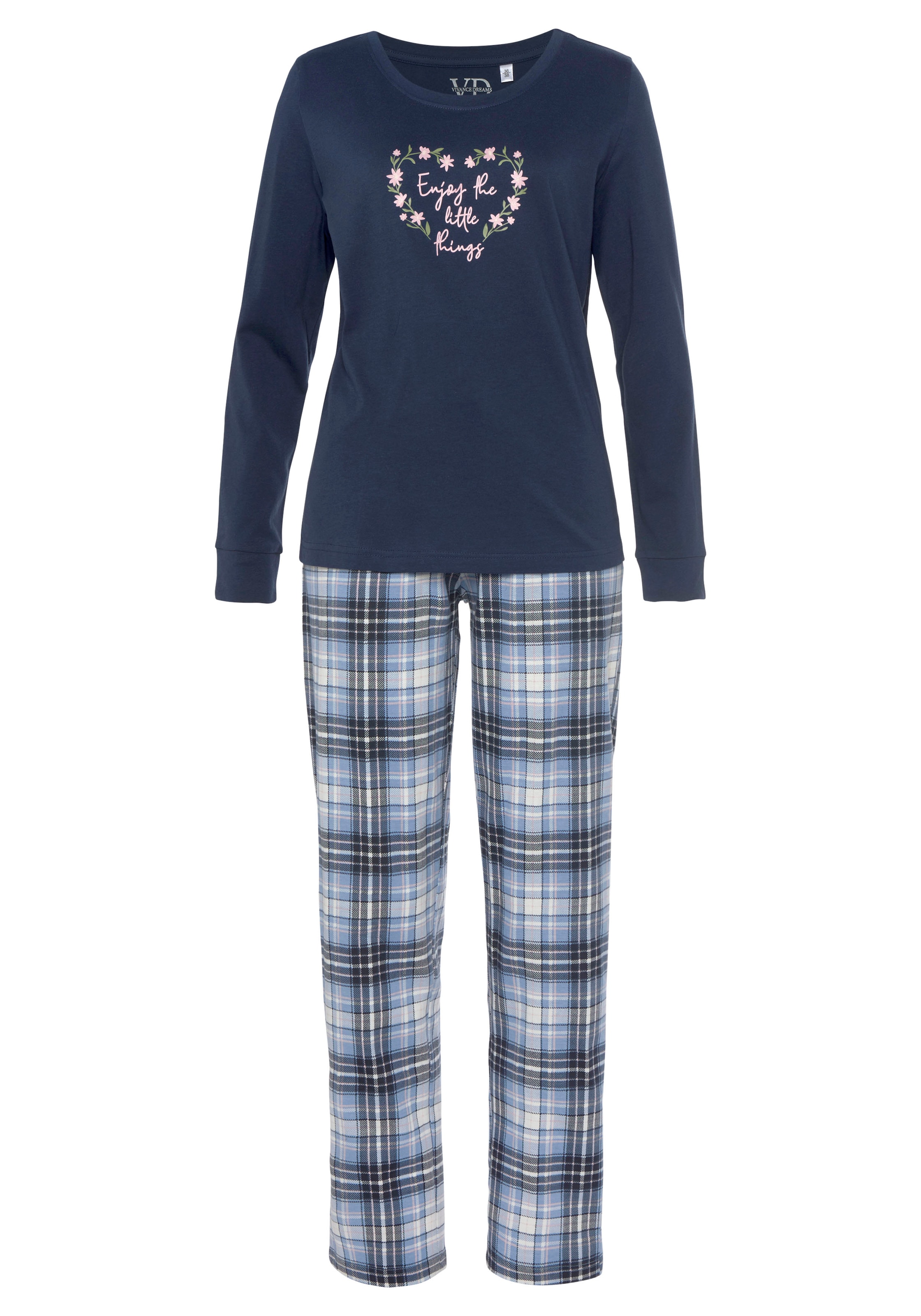 Vivance Dreams Pyjama, (4 tlg., 2 Stück), mit Karo- und Blumendruck im Doppelpack