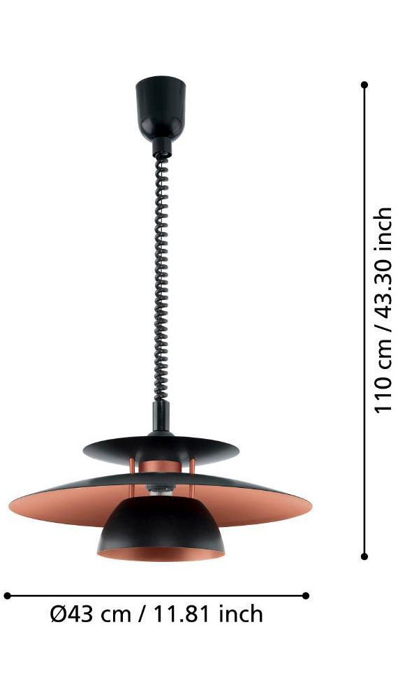EGLO Hängeleuchte »BRENDA Pendellampe, E27, Kunststoff und Stahl, Esszimmerlampe, Lampe« E27 1 Stk. Hängeleuchte, Esszimmer, H110 x Ø43 cm, schwarz, kupfer,
1X60W exkl.