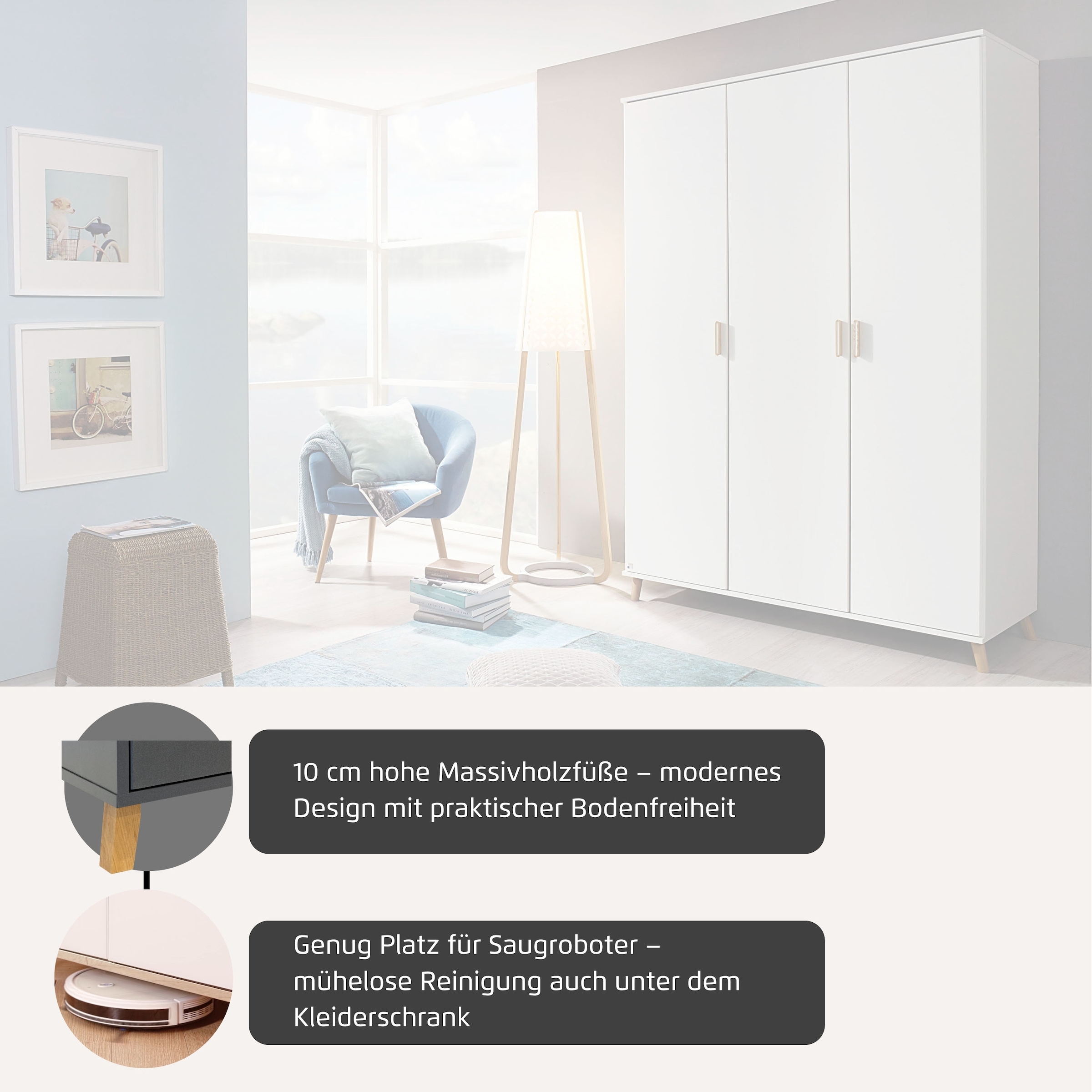 rauch Kleiderschrank »Skandi Kinderzimmer Bestseller Schlafzimmerschrank FALUN« Breite 92/137/182, Höhe 203 cm,  im modernen Skandi-Look, Füße/Griffe Eiche massiv MADE IN GERMANY