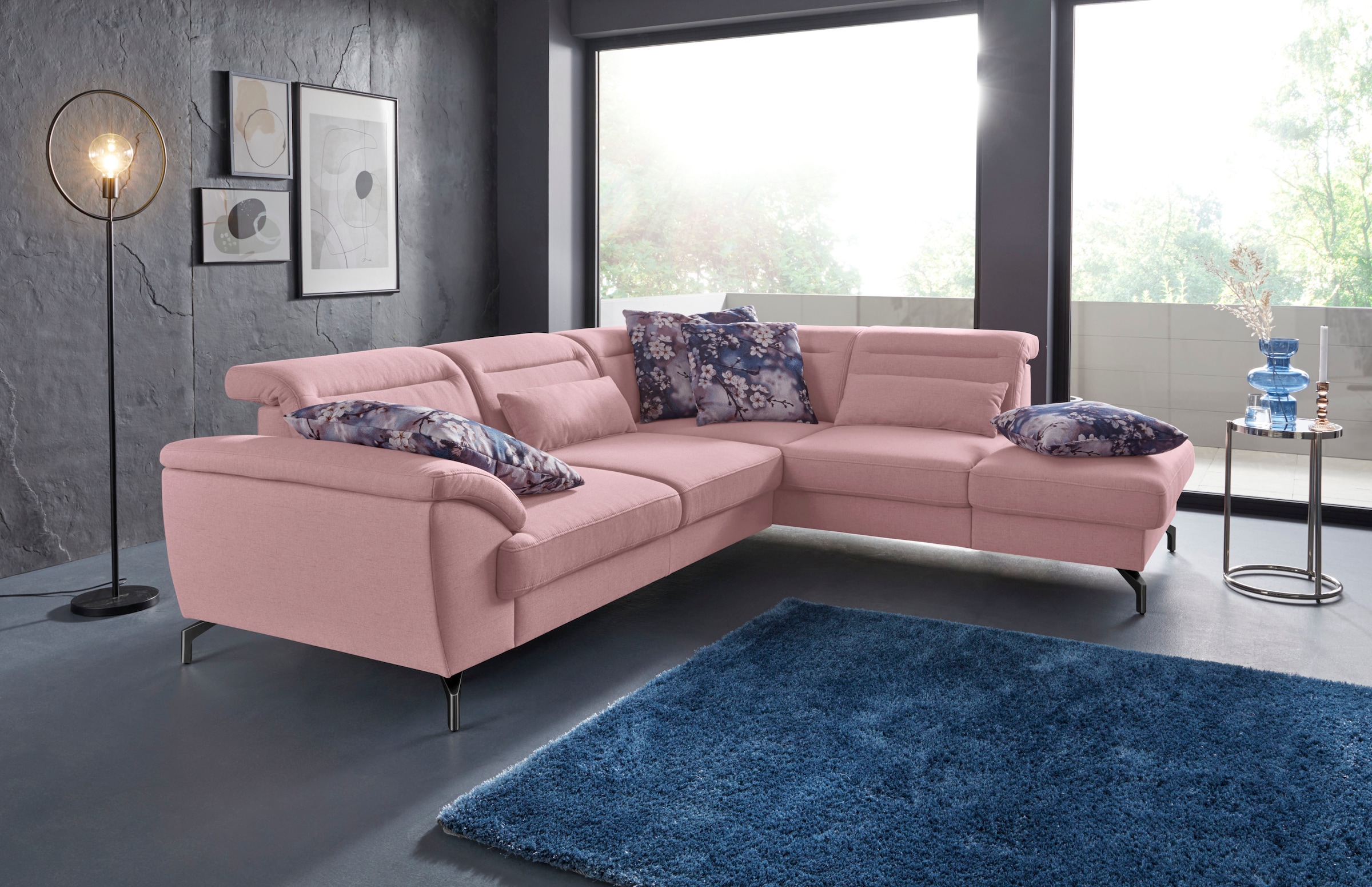 sit&more Ecksofa »Percy L-Form« 12 cm Fußhöhe, Sitztiefenverstellung, wahlweise in 2 Fußfarben