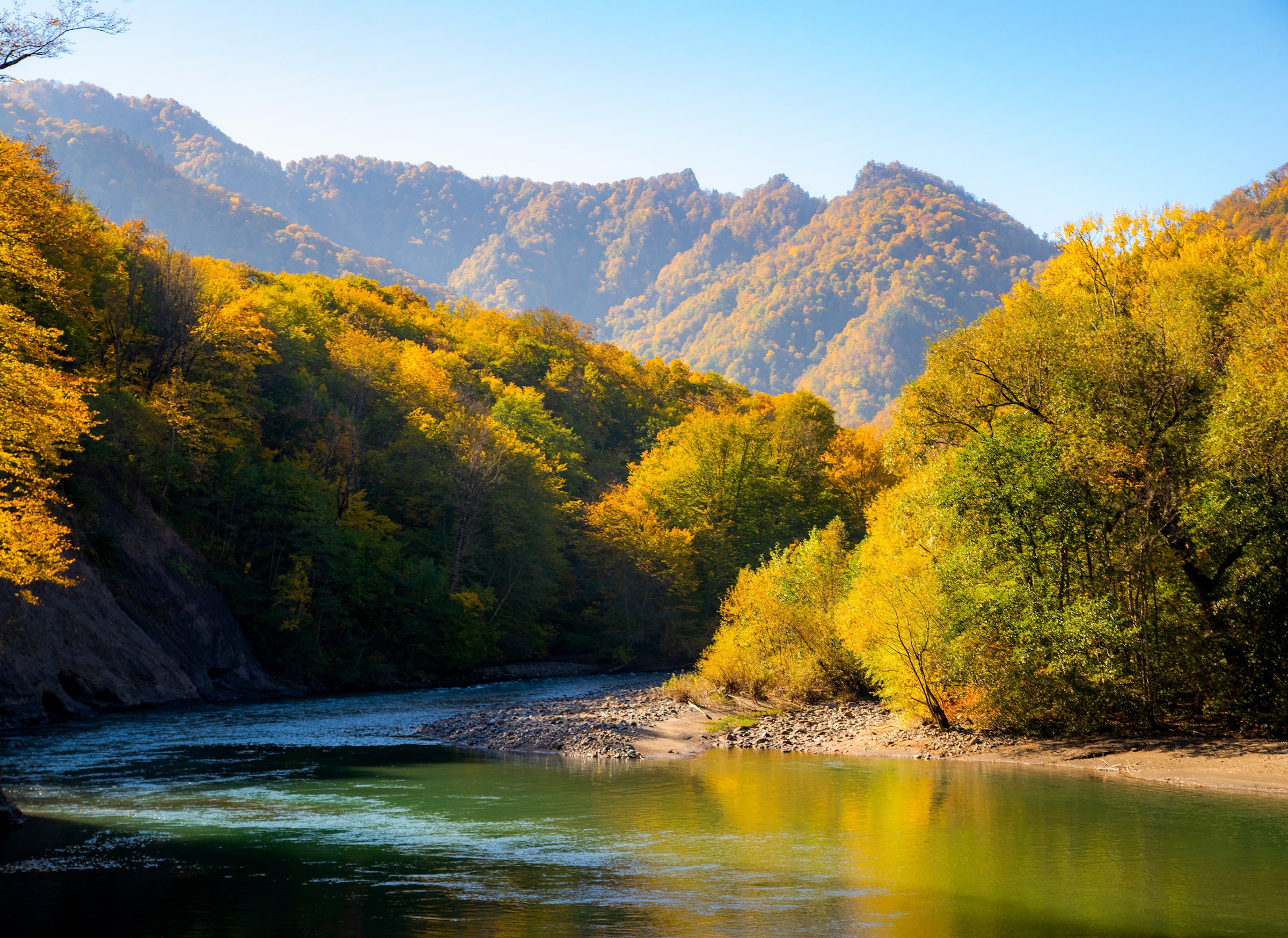 Papermoon Fototapete "Autumn Mountain Forest River" glatt