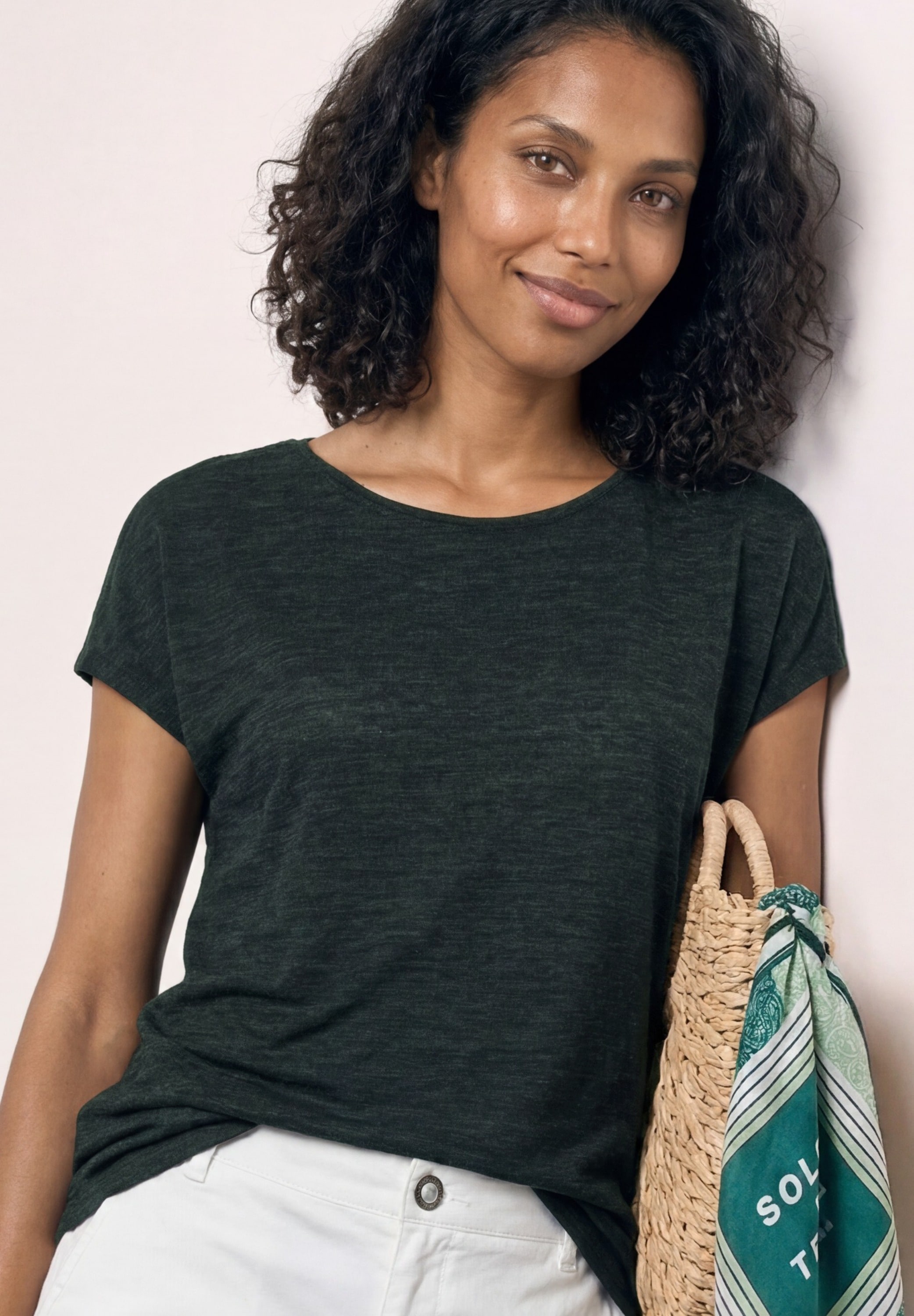 STREET ONE Shirttop Sommershirt mit Boat Neck und Smok-Detail