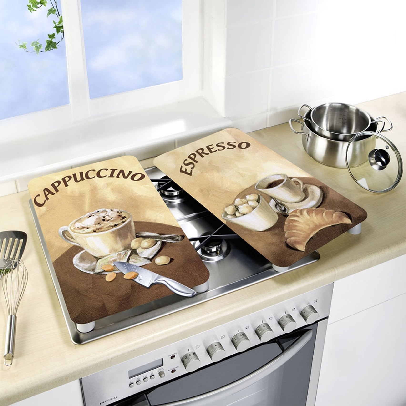 WENKO Herd-Abdeckplatte »Universal Modell Kaffee«, (Set, 2 tlg.), Herdabdeckung für alle Herdarten, kratzfest, mit rutschfesten Füßen