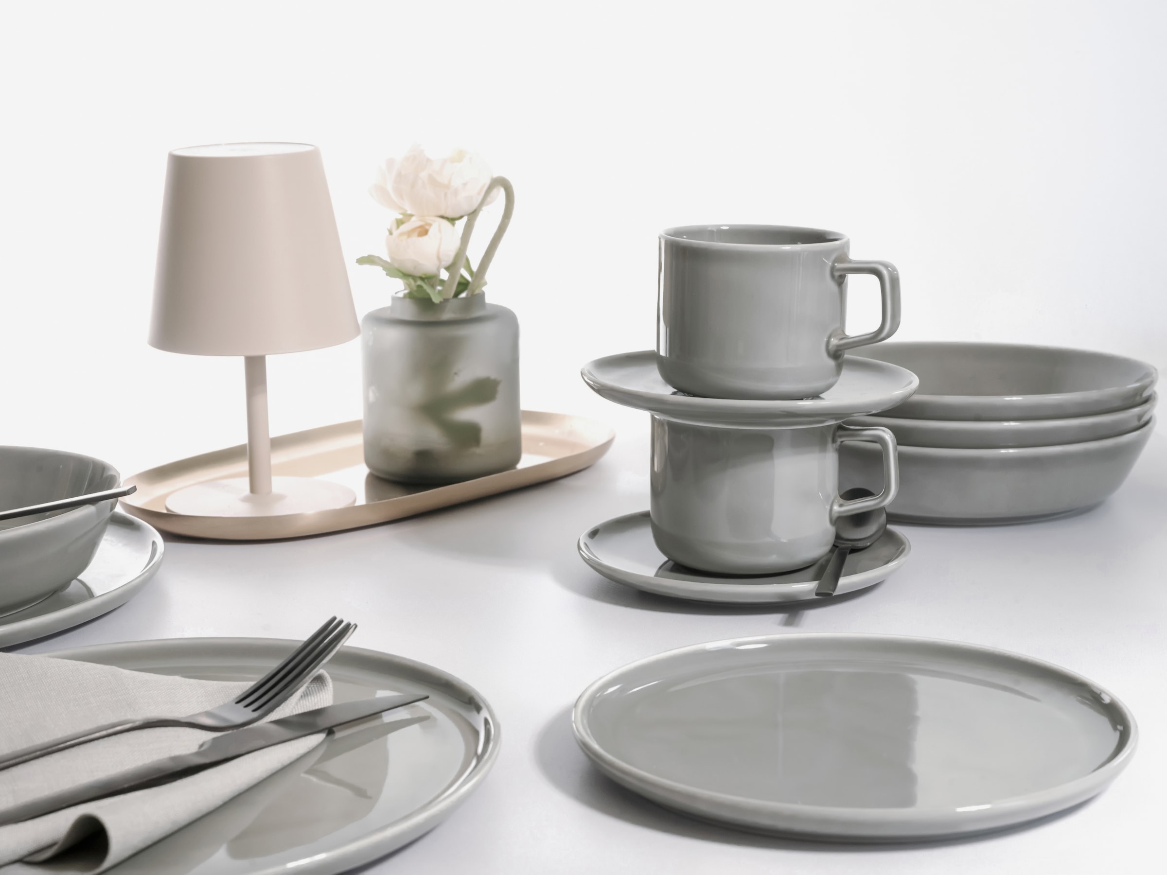 CreaTable Kombiservice »Chef Collection, Service 30-tlg.« Moderne Formensprache, Edelgrau Optik