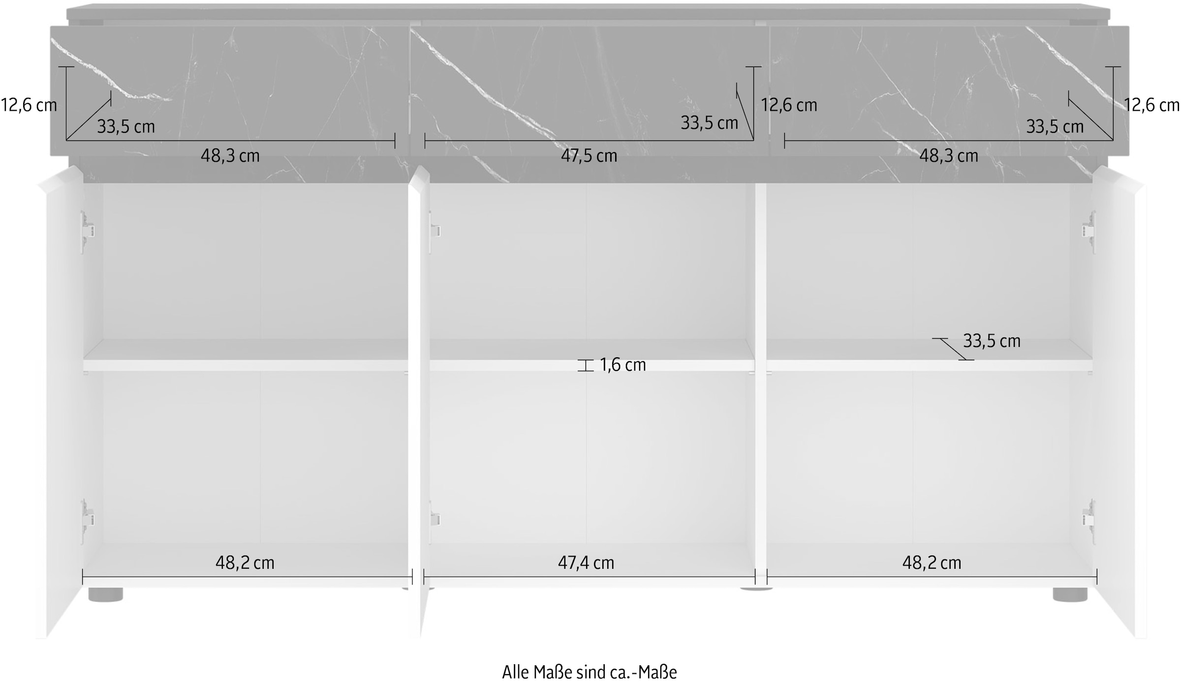 Home affaire Sideboard »MODESTO« grifflos, mit 3 Schubladen, 3 Türen und 6 Fächer, Breite 150 cm