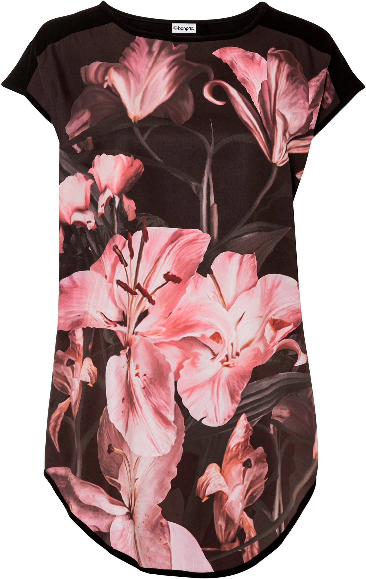 bonprix T-Shirt »Bedrucktes Shirt aus softem Viskose-Mix« bequeme Passform, Kurzarm-Design, mit Blumen-Druck, aus Viskose-Mix