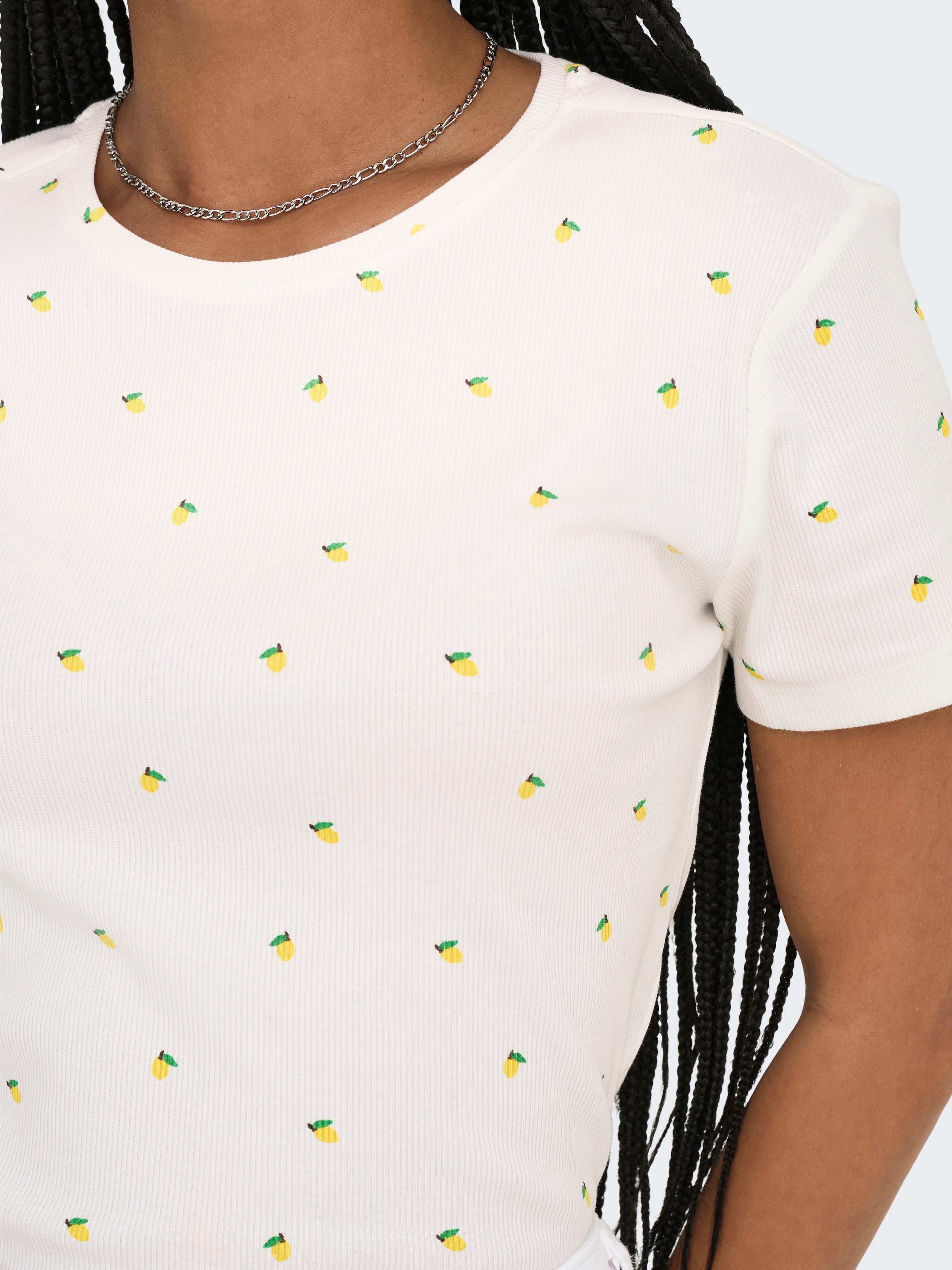 ONLY Kurzarmshirt »ONLFENJA LIFE SS AOP TOP JRS NOOS« Baumwollmischung, Cropped Fit, Rundhals