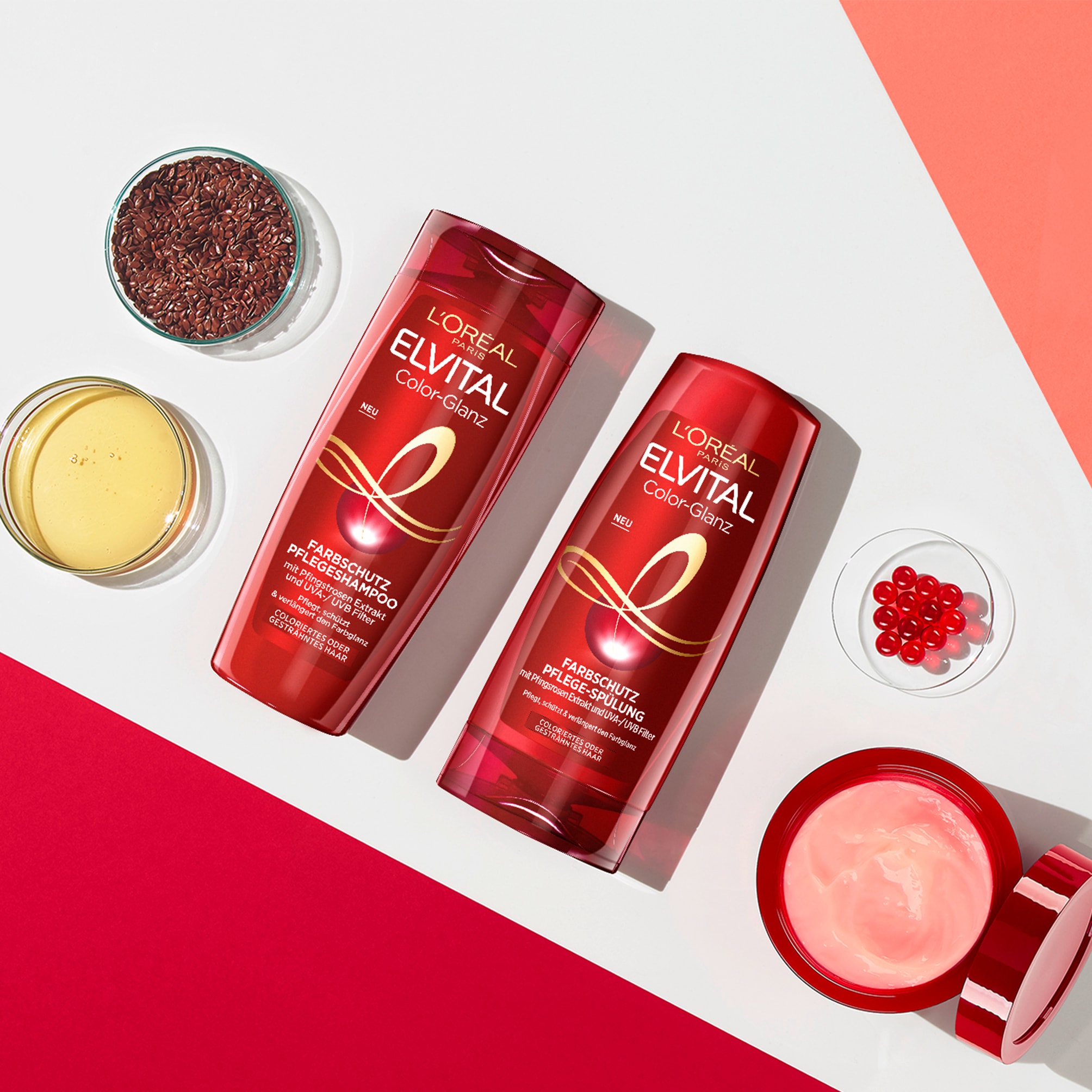 L'ORÉAL PARIS Haarshampoo »Elvital Color Glanz Shampoo«, (Packung, 6 tlg.), Mit Farbschutz für längere Leuchtkraft, mit UVA-/UVB-Filter.