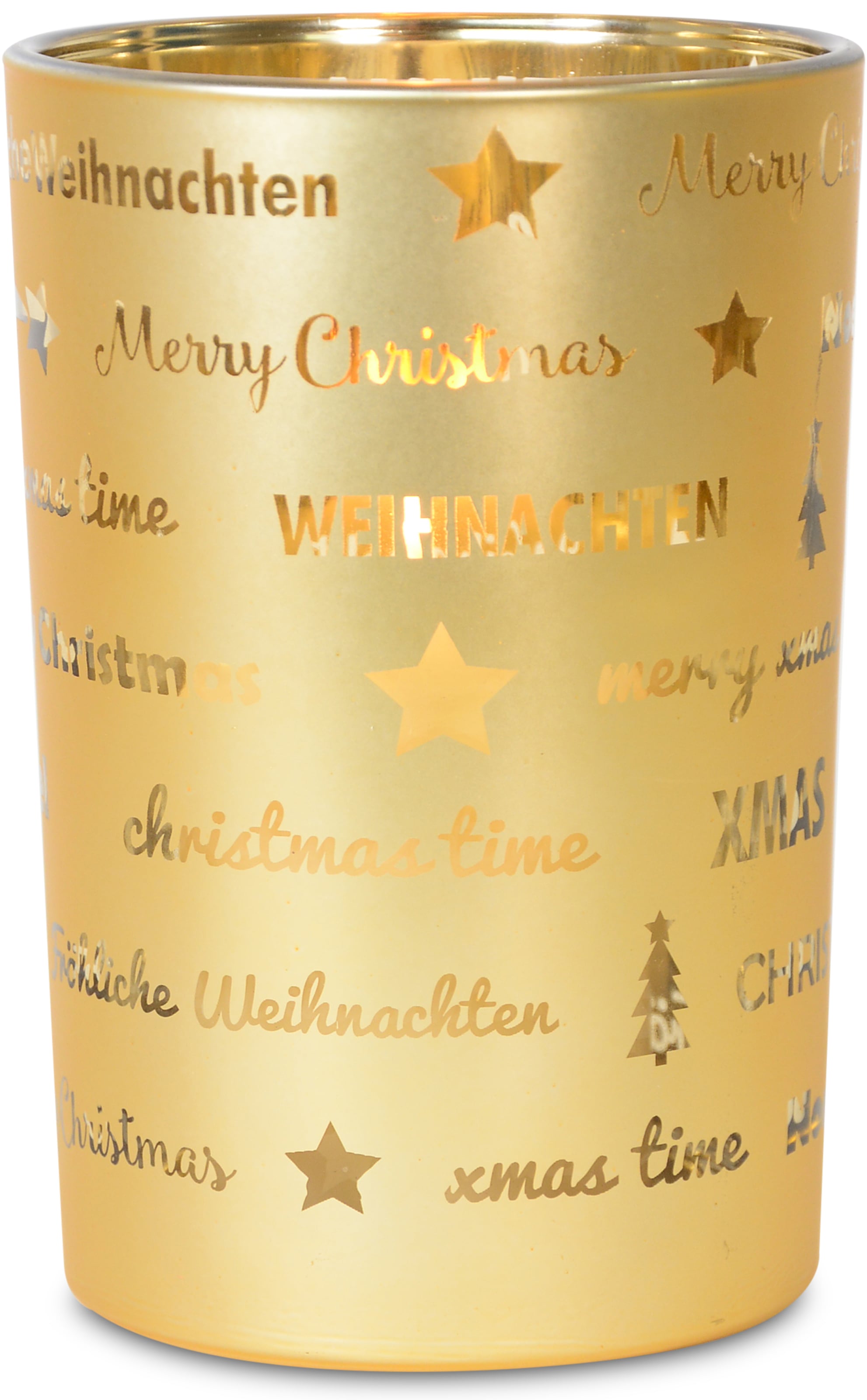 RIFFELMACHER & WEINBERGER Windlicht »Fröhliche Weihnachten,  Weihnachtsdeko«, mit besonderem Schriftzug. aus Glas, Höhe 18 cm,  Teelichthalter online kaufen | mit 3 Jahren XXL Garantie