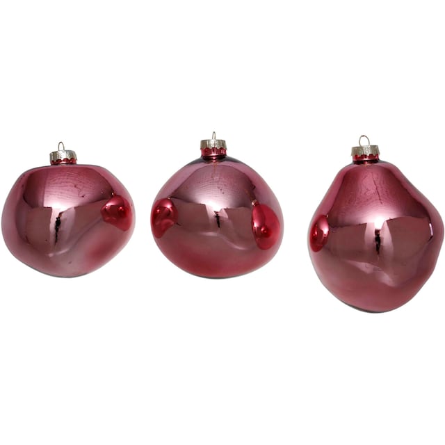 Leonique Weihnachtsbaumkugel »Birdelle glänzend, Weihnachtsdeko,  Christbaumschmuck, Christbaumkugeln«, (Set, 3 St.), Baumkugeln in organischer  Form, Ø 10 cm, organische Kugeln aus Glas auf Raten bestellen