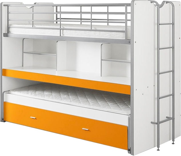 Vipack Hochbett »Bonny, mit 3 Schlafgelegenheiten, super praktisch im Kinderzimmer«, (B/H/T ca. 222x161x102cm, Dekor Oberfläche, in verschieden Farben), mit großer Schreibplatte, Regalfächern, viel Funktion auf kleinem Raum