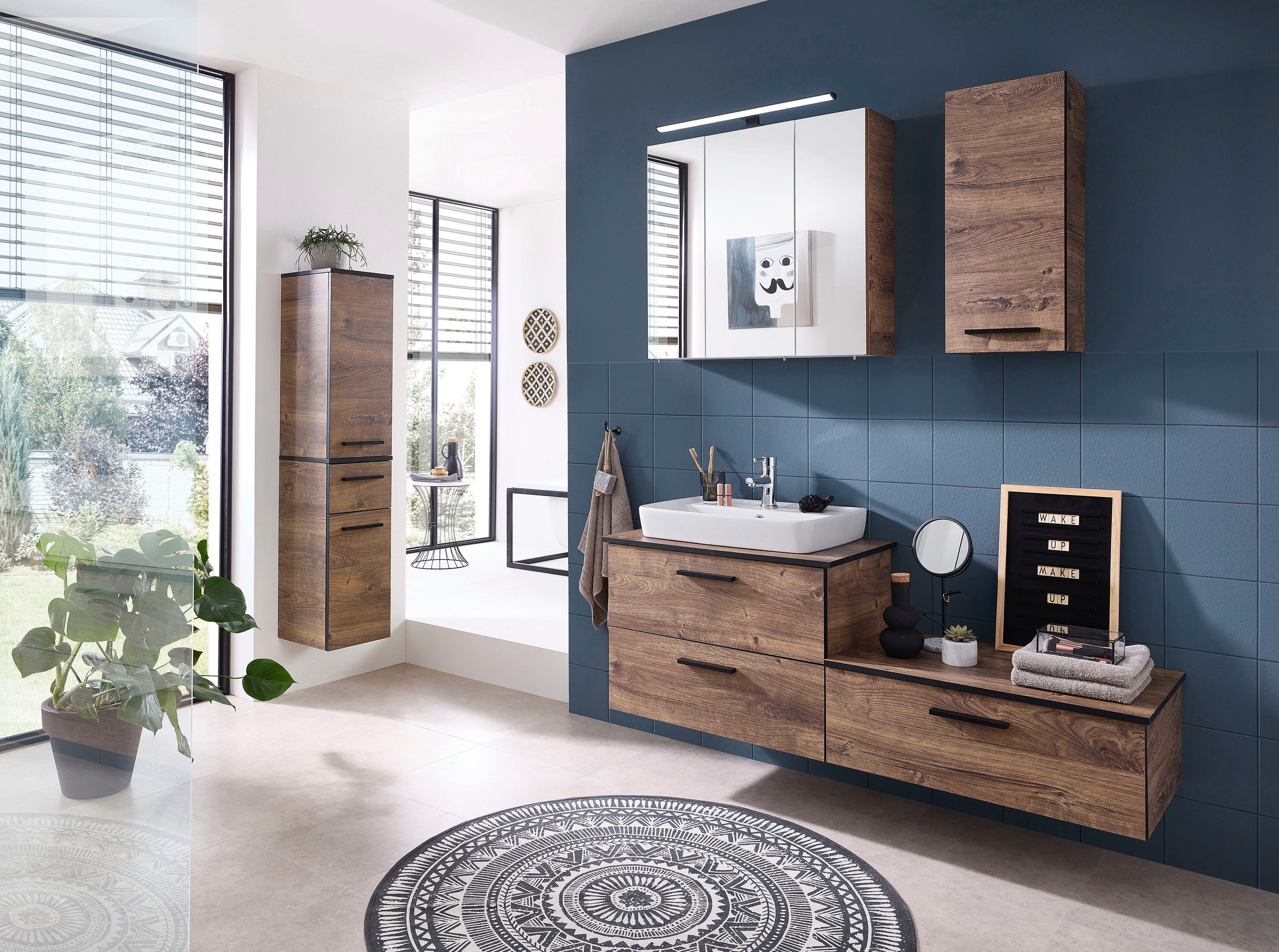 Saphir Schrankmodule »Quickset 374 Badschrank, 30 cm breit, 2 Türen, 1 Schublade« Set, 2 Stk. tlg. 3 Einlegeböden, inkl. Türdämpfer, Eiche Ribbeck quer Nachbildung