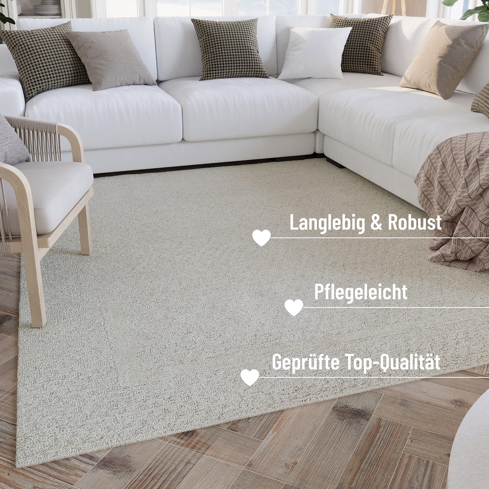 Wecon home Wollteppich »Hamptons THIRTYFIVE«, rechteckig, 15 mm Höhe, Läufer, Schurwolle, Kurzflor, Wohn- & Schlafzimmer, strukturiert