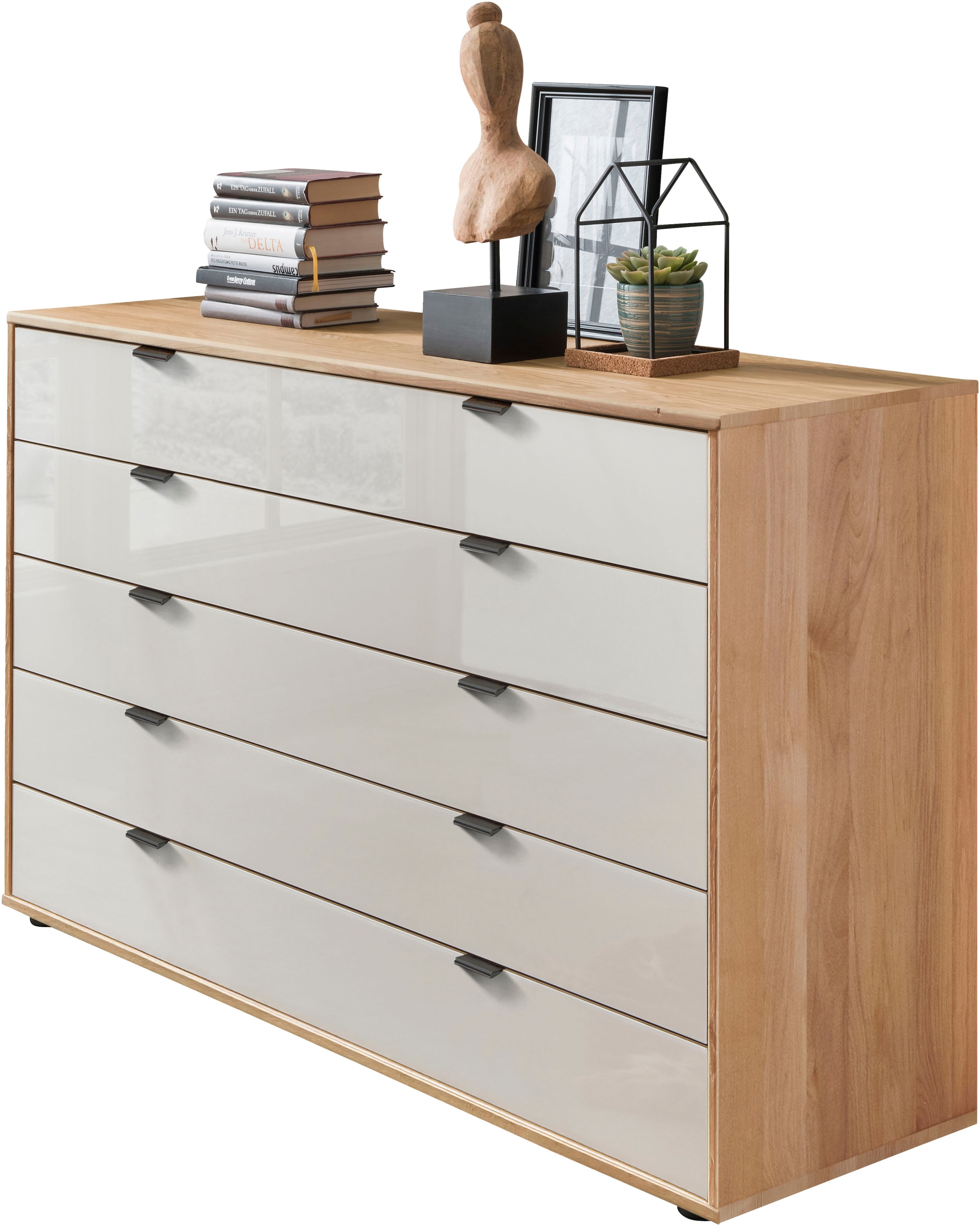 WIEMANN Schubkastenkommode "Cardiff Sideboard, Wäscheschrank, teilmassiv Erle, mit Schubladen" Glas- oder Massivholzfront, verschiedene Breiten, MADE IN GERMANY, Schubkästen inklusive Selbsteinzug und Dämpfung