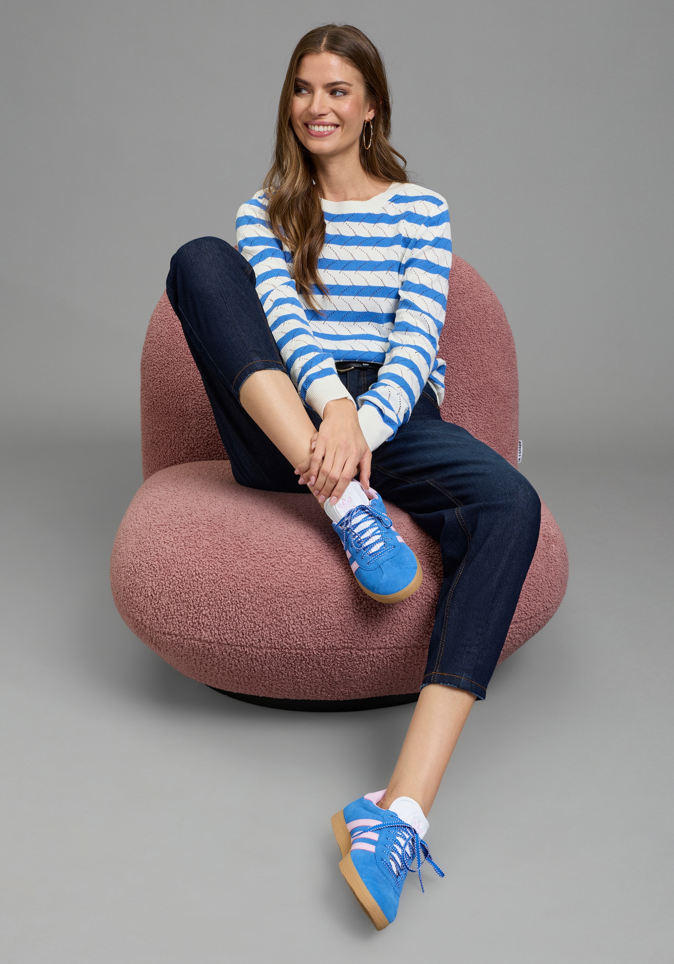 Laura Scott Ajourpullover leichter Übergangspullover mit moderner Struktur und Streifen