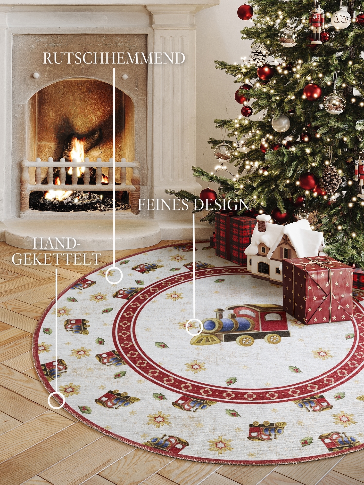 Villeroy & Boch Teppich »Toy's Delight Limited Edition Santa Claus«, rund, 3 mm Höhe, Limited Edition, Weihnachten, Wohnzimmer, Baumrock, Waschbar, Rund