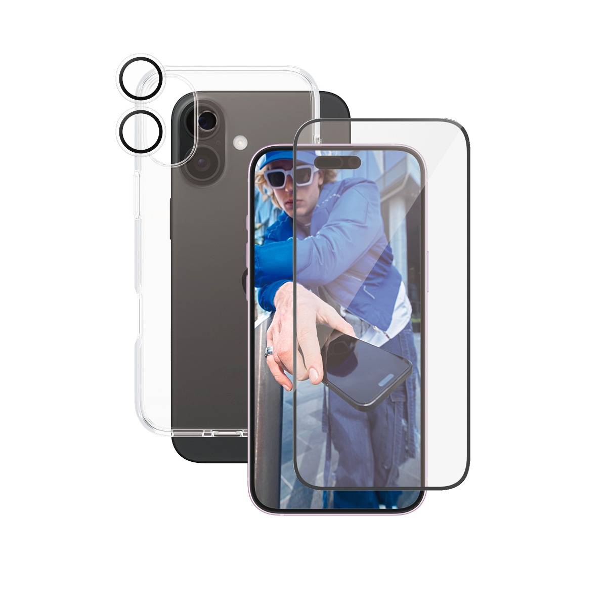 CARE by PanzerGlass Displayschutzglas »3-in-1 Protection, Glass, Case, Lenscover«, für Apple iPhone 16 Plus, Displayschutzfolie, Schutzfolie, Bildschirmschutz, kratz- & stoßfest