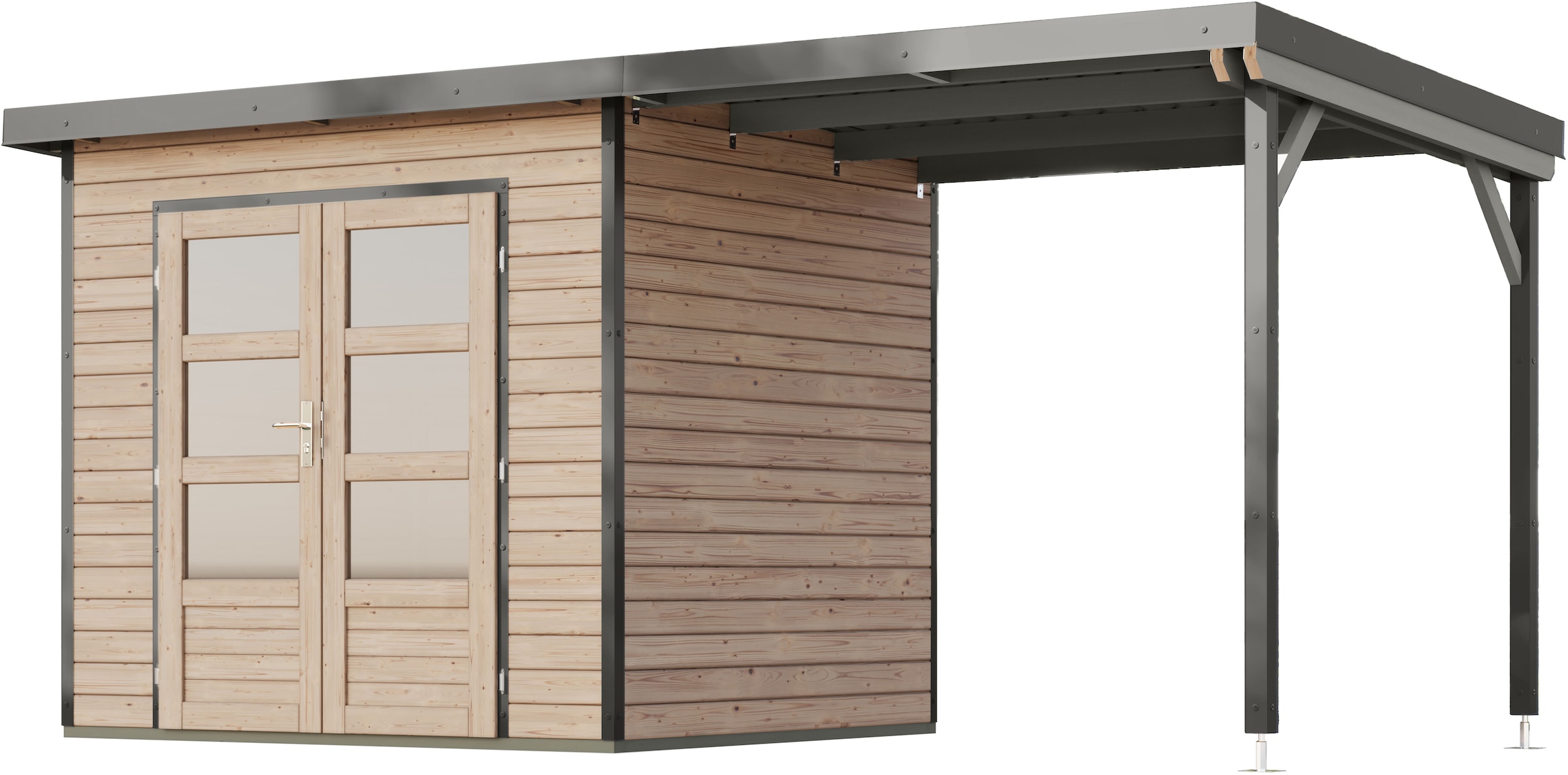 Karibu Gartenhaus »Plutino 2  SET, in verschiedenen Farben« inkl. Anbaudach