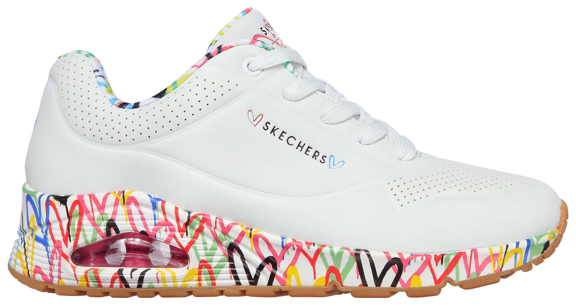 Skechers Wedgesneaker »UNO-LOVING LOVE«, mit coolem Graffiti-Print, Freizeitschuh, Halbschuh, Schnürschuh