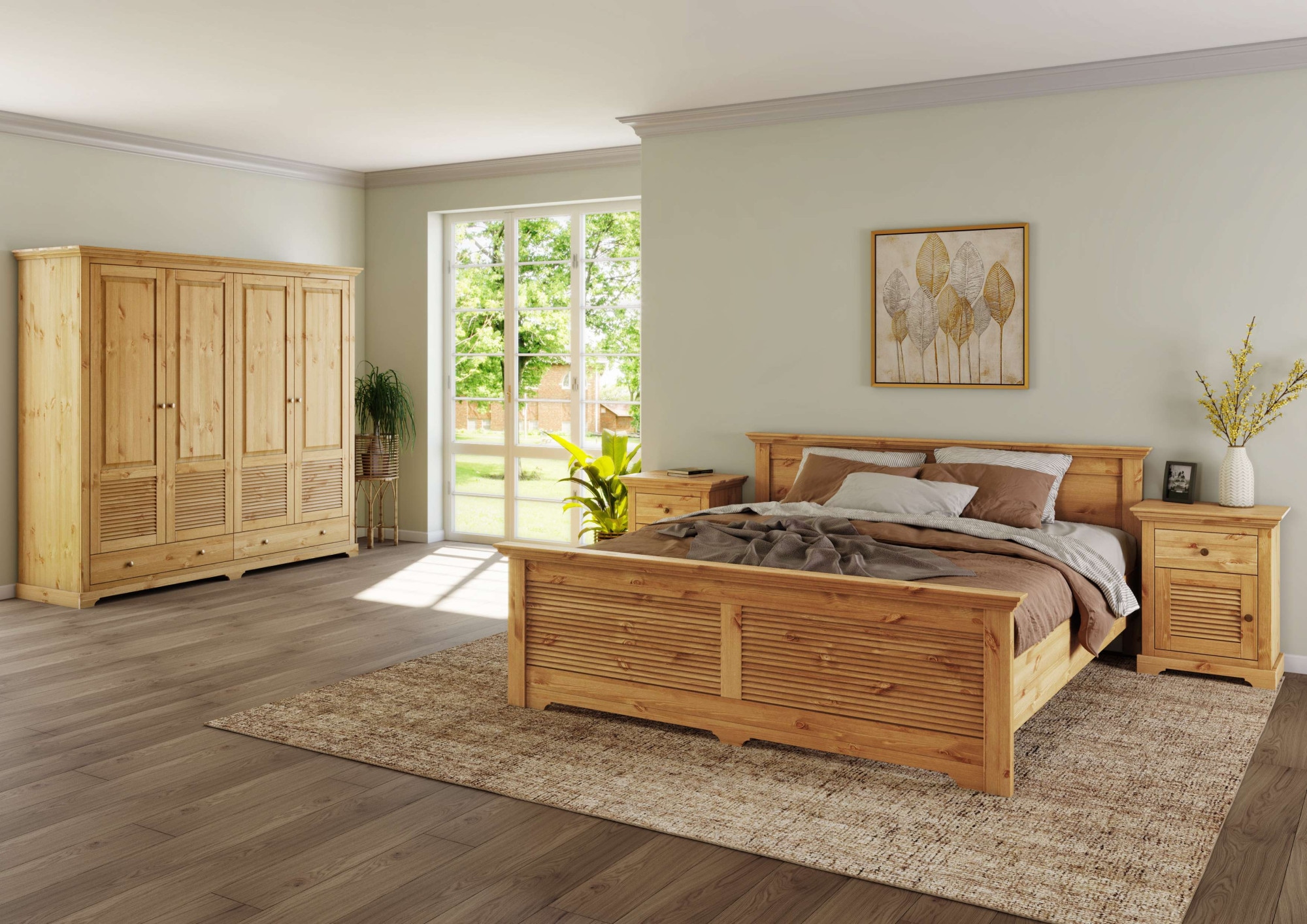 Home affaire Kleiderschrank »Rauna, aus massiver Kiefer, 4-türig, mit Lamellen und Kassetten«, (B/H/T ca. 203/183/61), FSC® zertifiziertes Massivholz (Kiefer), robuste Qualität