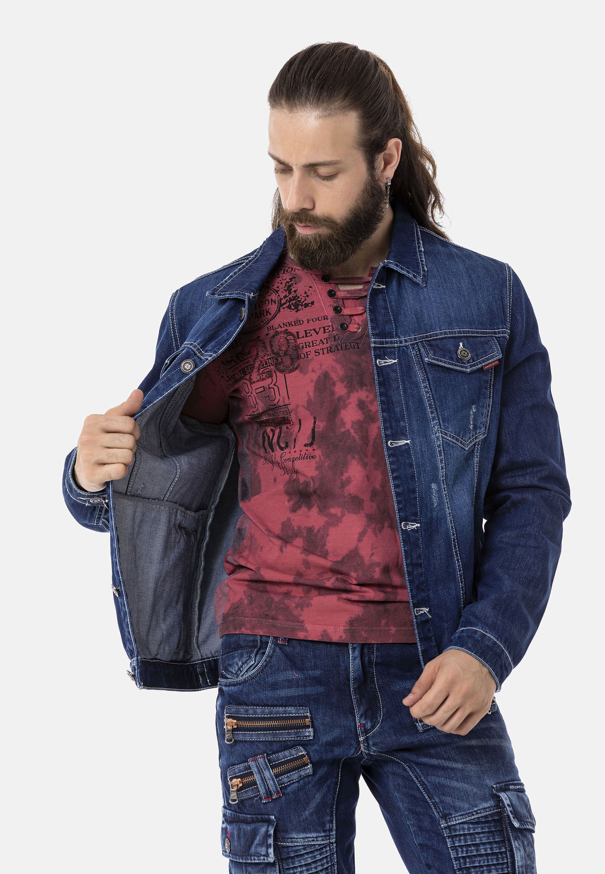 Cipo & Baxx Jeansjacke »Cipo & Baxx Jacke CJ289« ohne Kapuze mit Knopfleiste