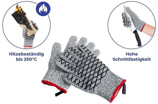 Maximex Grillhandschuhe »2in1«, (Set, 2 tlg.), Schnittschutzhandschuhe für Damen, hitzebeständige Küchenhandschuhe