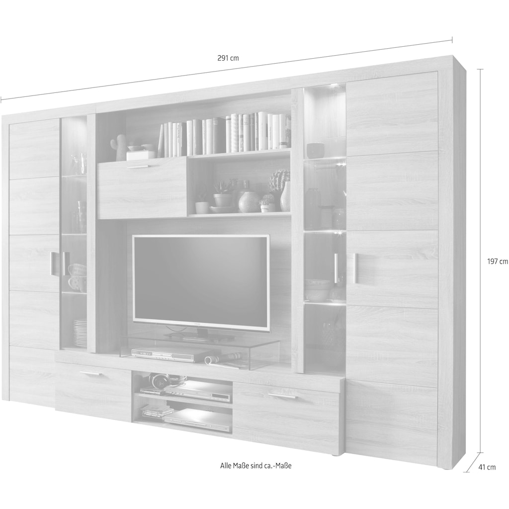 trendteam Wohnwand »Mondeo«, kompaktes klassisches Design mit integrierter Beleuchtung