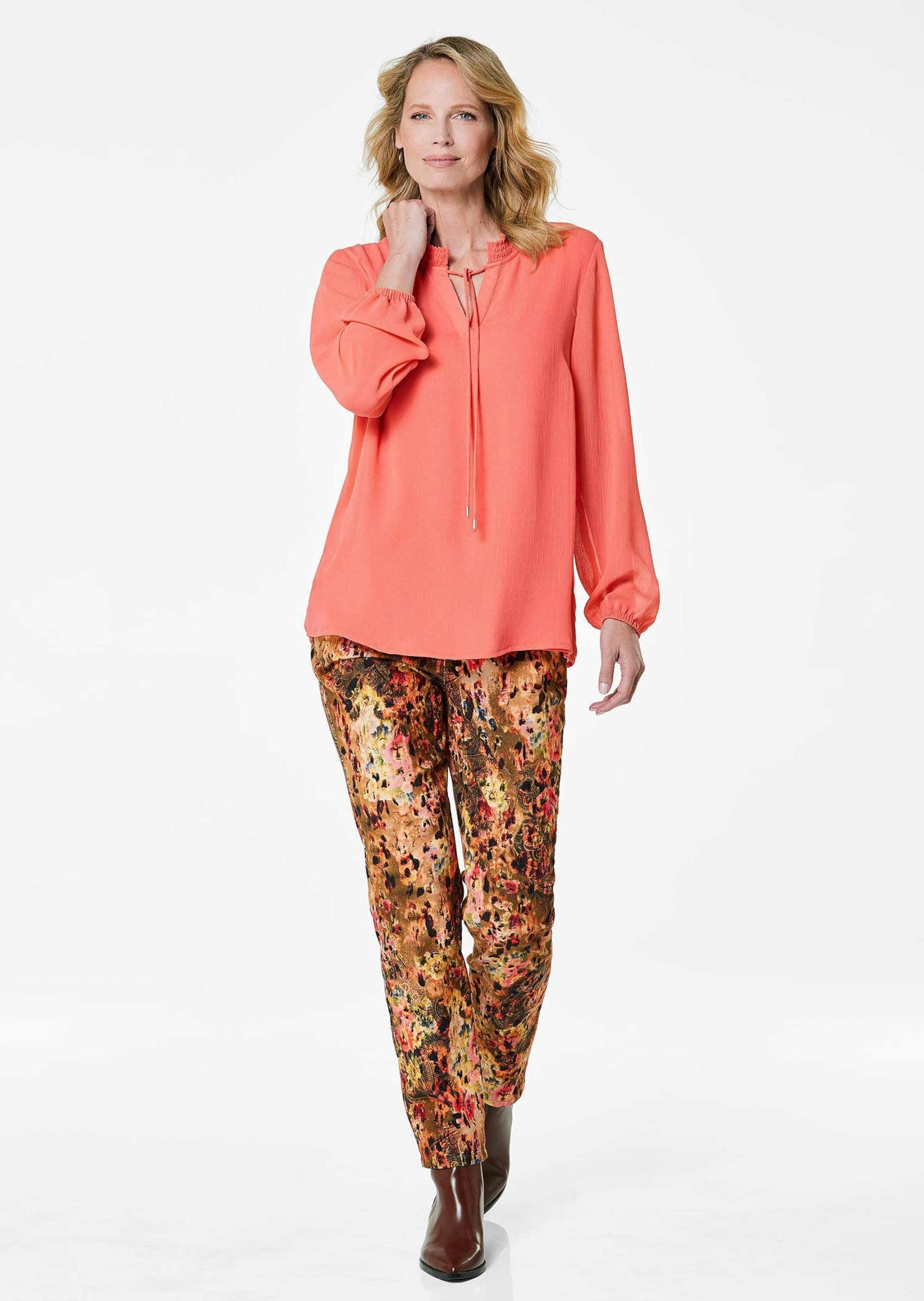 GOLDNER Chiffonbluse »Kurzgröße Elegante Jersey-Bluse mit Rundhals« Gummibund
