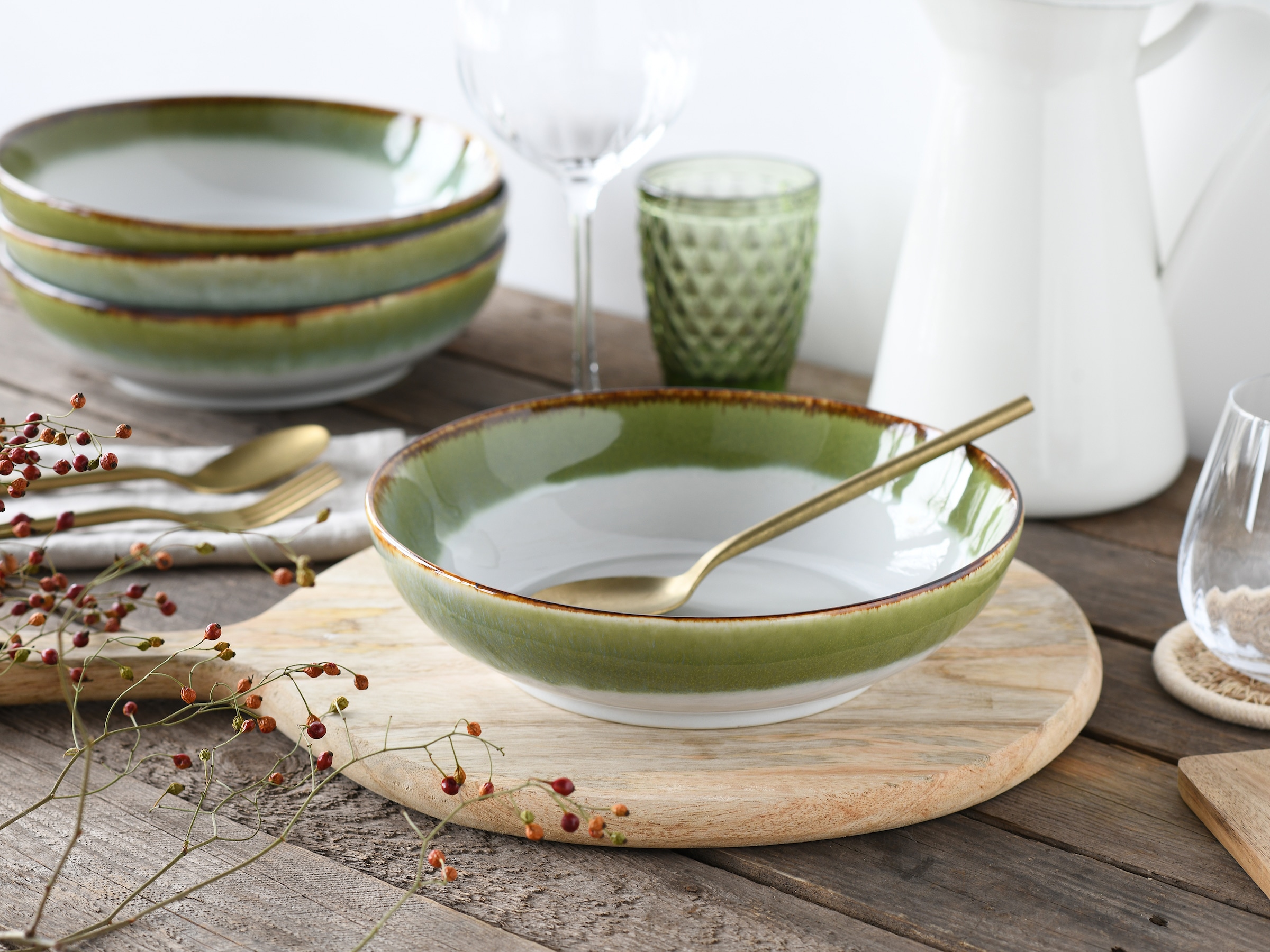 CreaTable Schale »Cascade, Bowl Set 12-tlg« 12 Stk. aus Steinzeug Rekativglasur, Healthy Food