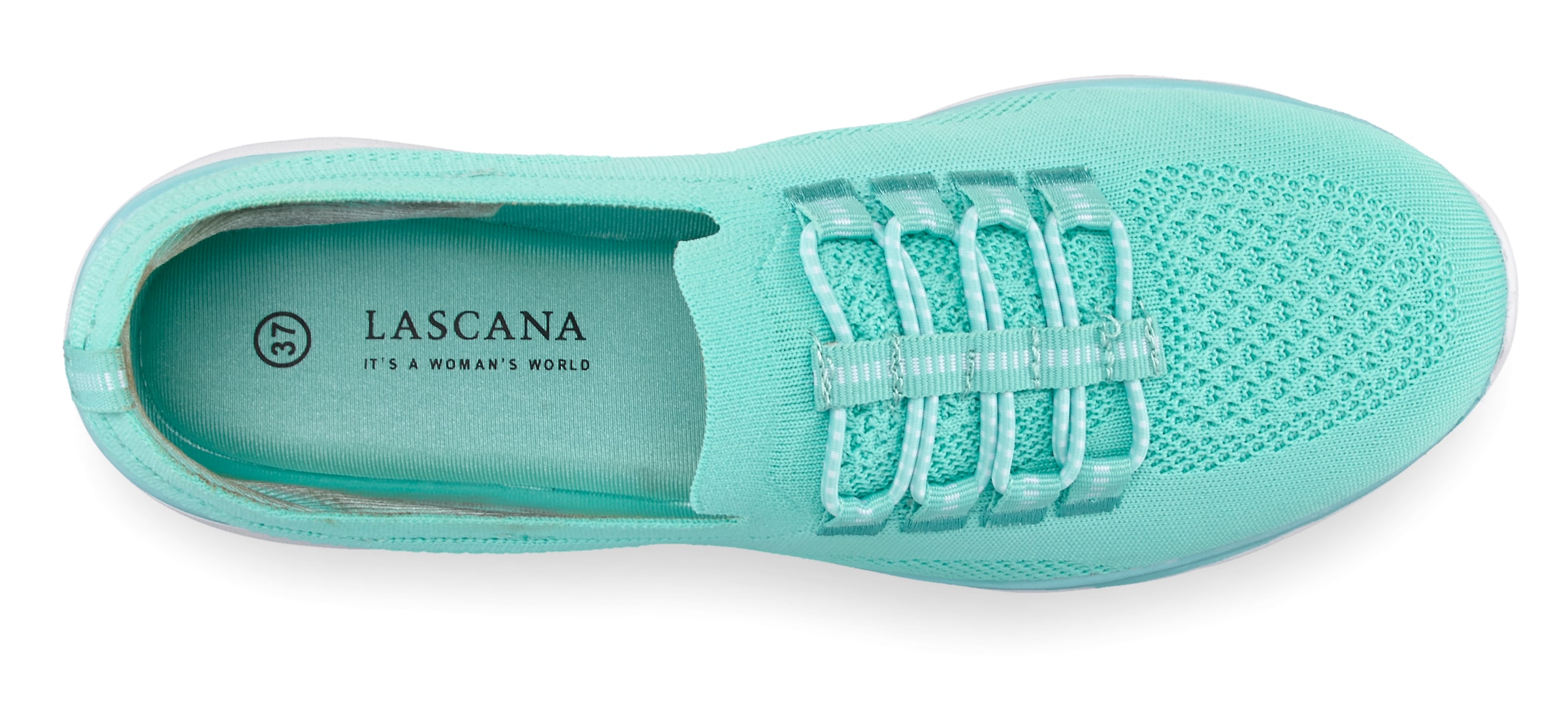 LASCANA Sneaker »Slipper, Halbschuh, leichtes Meshmaterial«, zum Reinschlüpfen mit elastischen Schnürbändern VEGAN