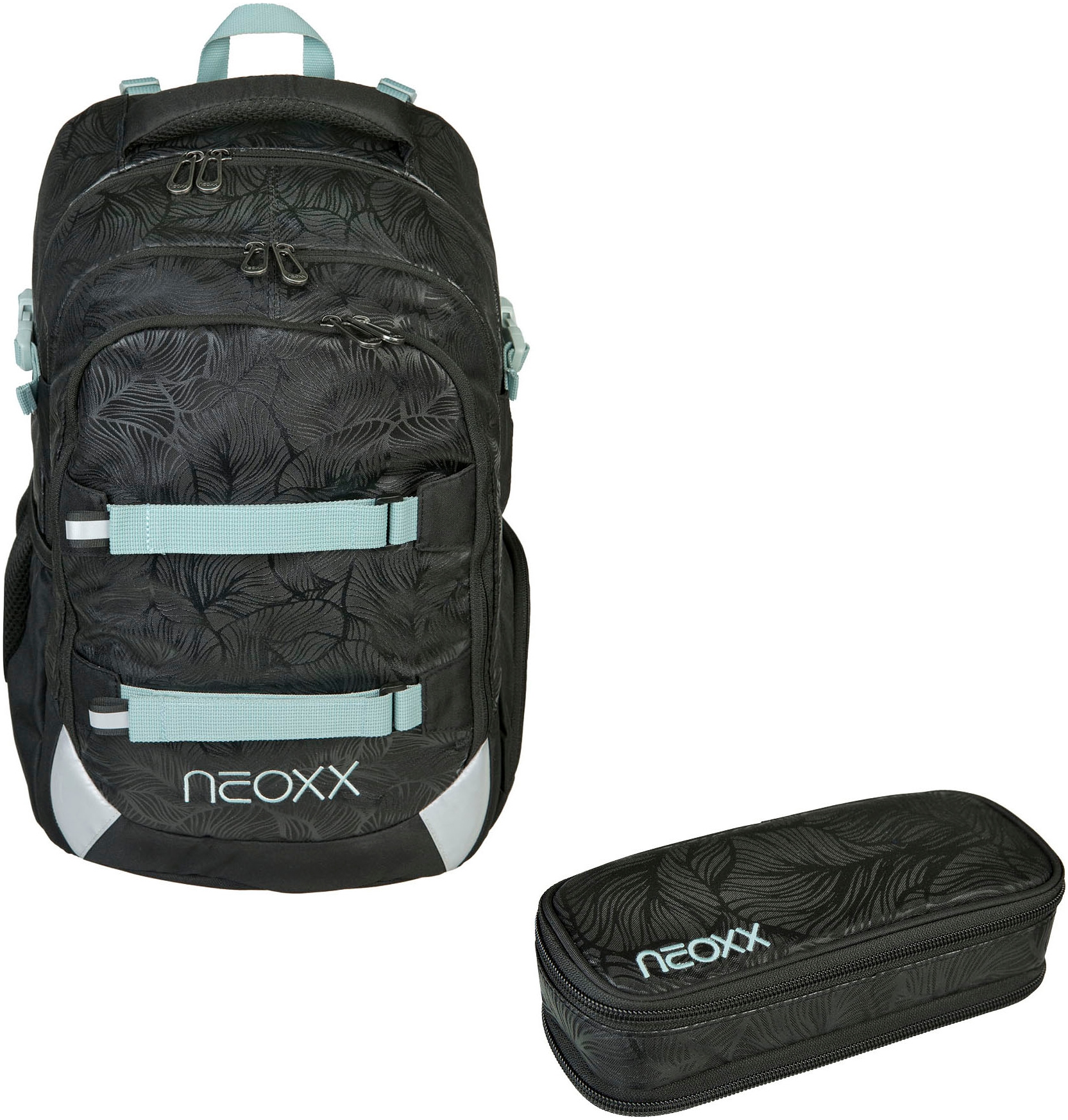 neoxx Schulrucksack »Queen o.t.nite Rucksack & Schlamperbox«, Reflektorflächen, aus recycelten PET-Flaschen