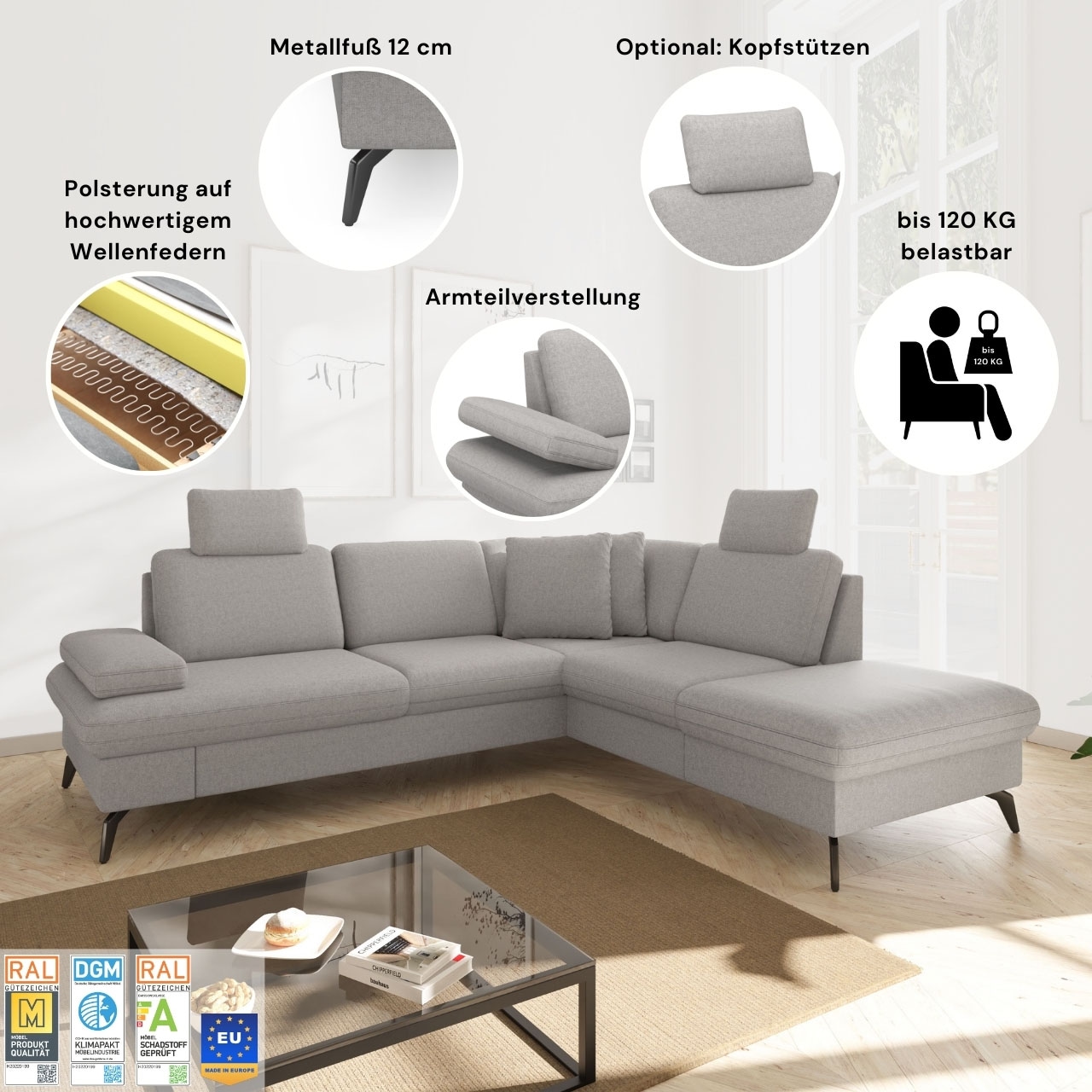 sit&more Ecksofa »Morris Jubi L-Form, B: 238 cm« mit Armteilfunktion & 1 Zierkissen, optional Bettfunktion