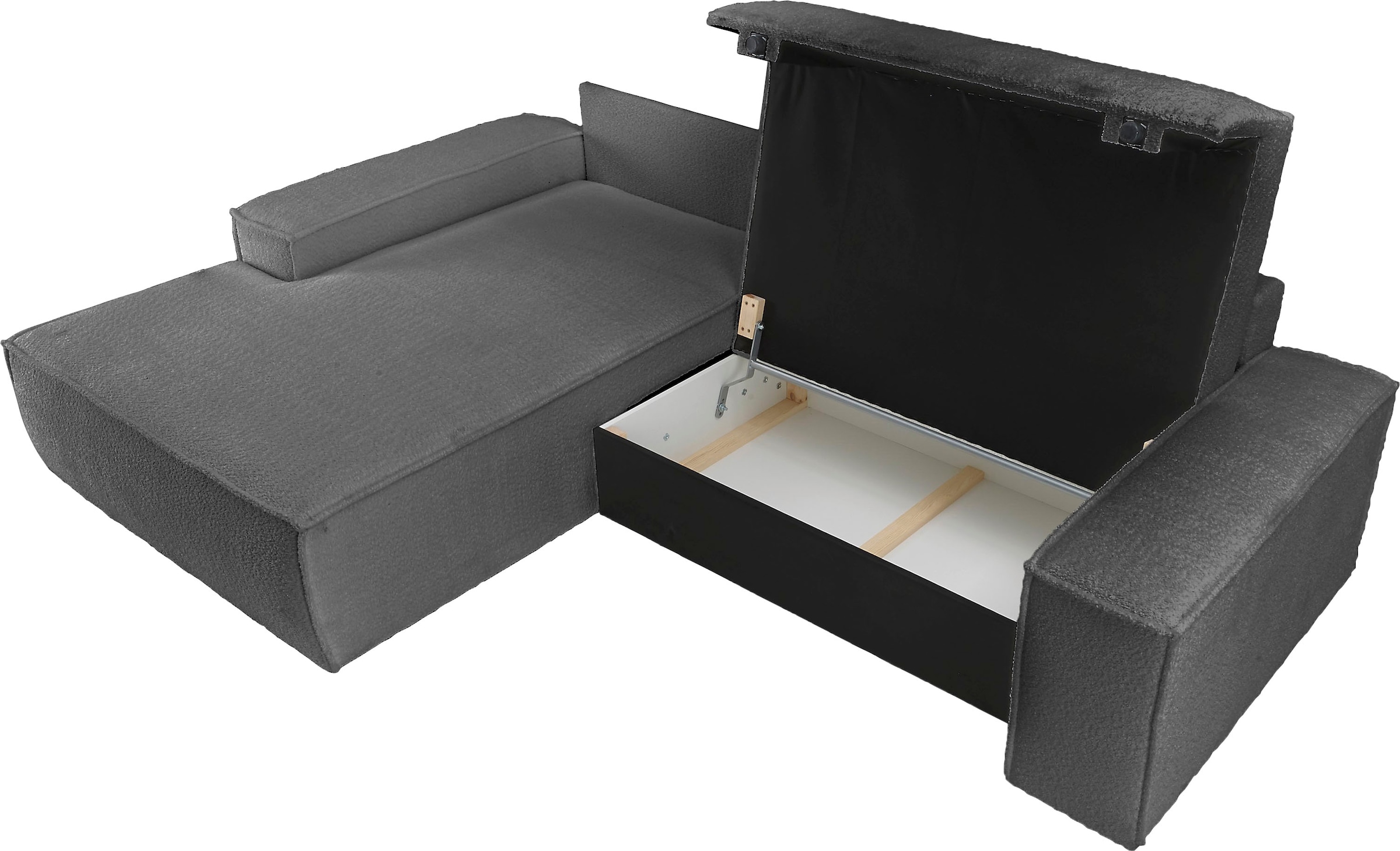 andas Ecksofa »Finnley Schlafsofa 267 cm in Bouclé, Struktur fein u. Cord, L-Form,«, Schlaffunktion m. Bettkasten (136/210 cm), Bouclé, Struktur und Cord