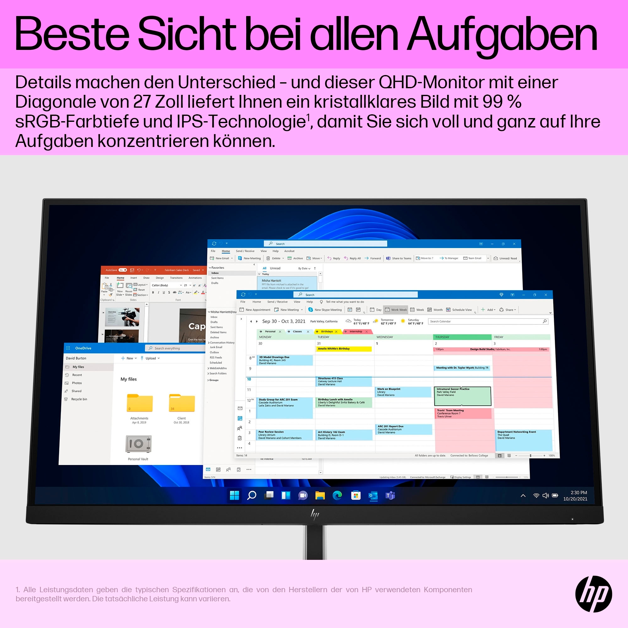 HP LED-Monitor »E27q G5 QHD Monitor«, 69 cm/27 Zoll, 2560 x 1440 px, QHD, 5 ms Reaktionszeit, 75 Hz