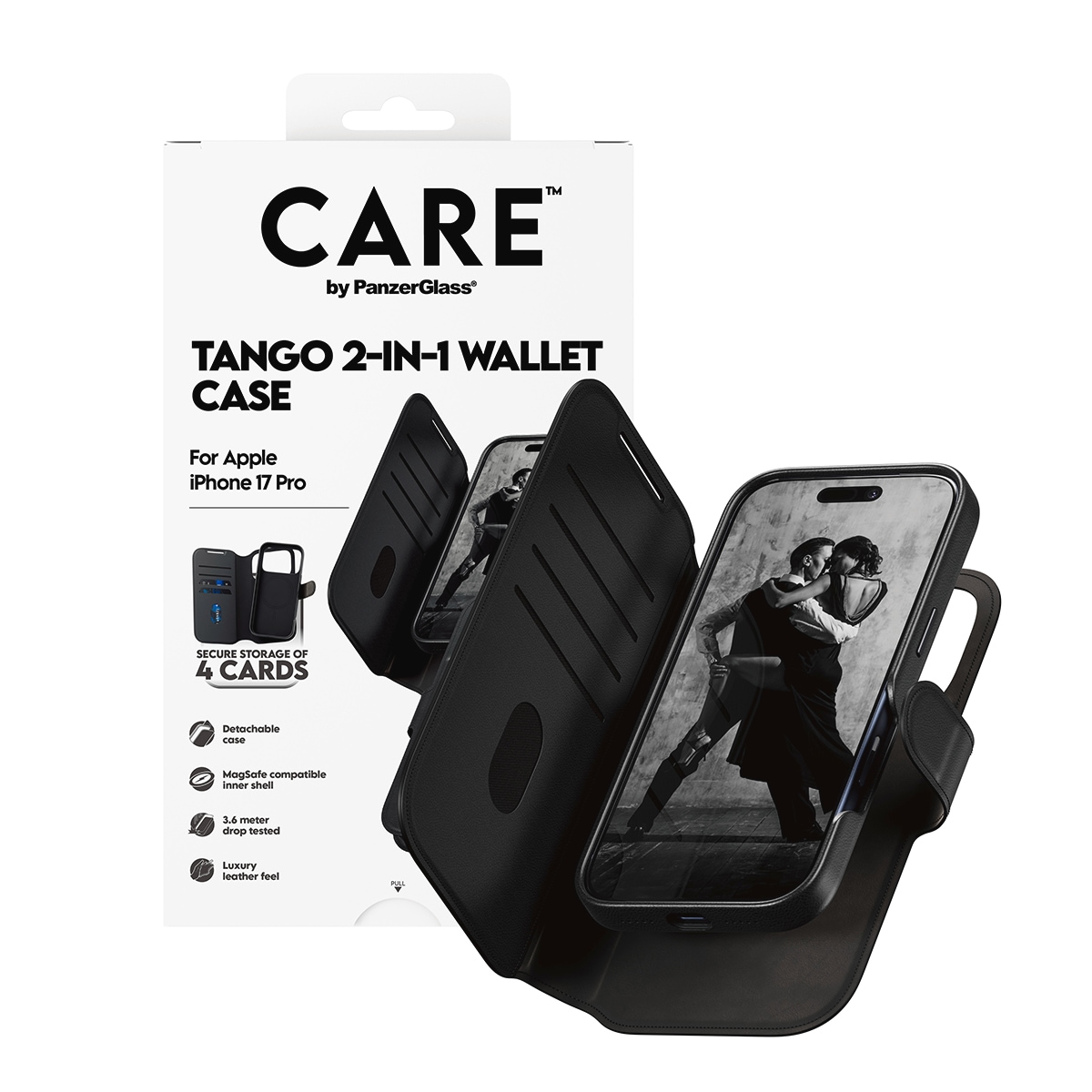 CARE by PanzerGlass Handyhülle »Tango 2-in-1 Wallet Case für Apple iPhone 17 Pro« Apple iPhone 17 Pro Backcover, Schutzhülle, Handyschutzhülle, Case, Schutzcase, stoßfest