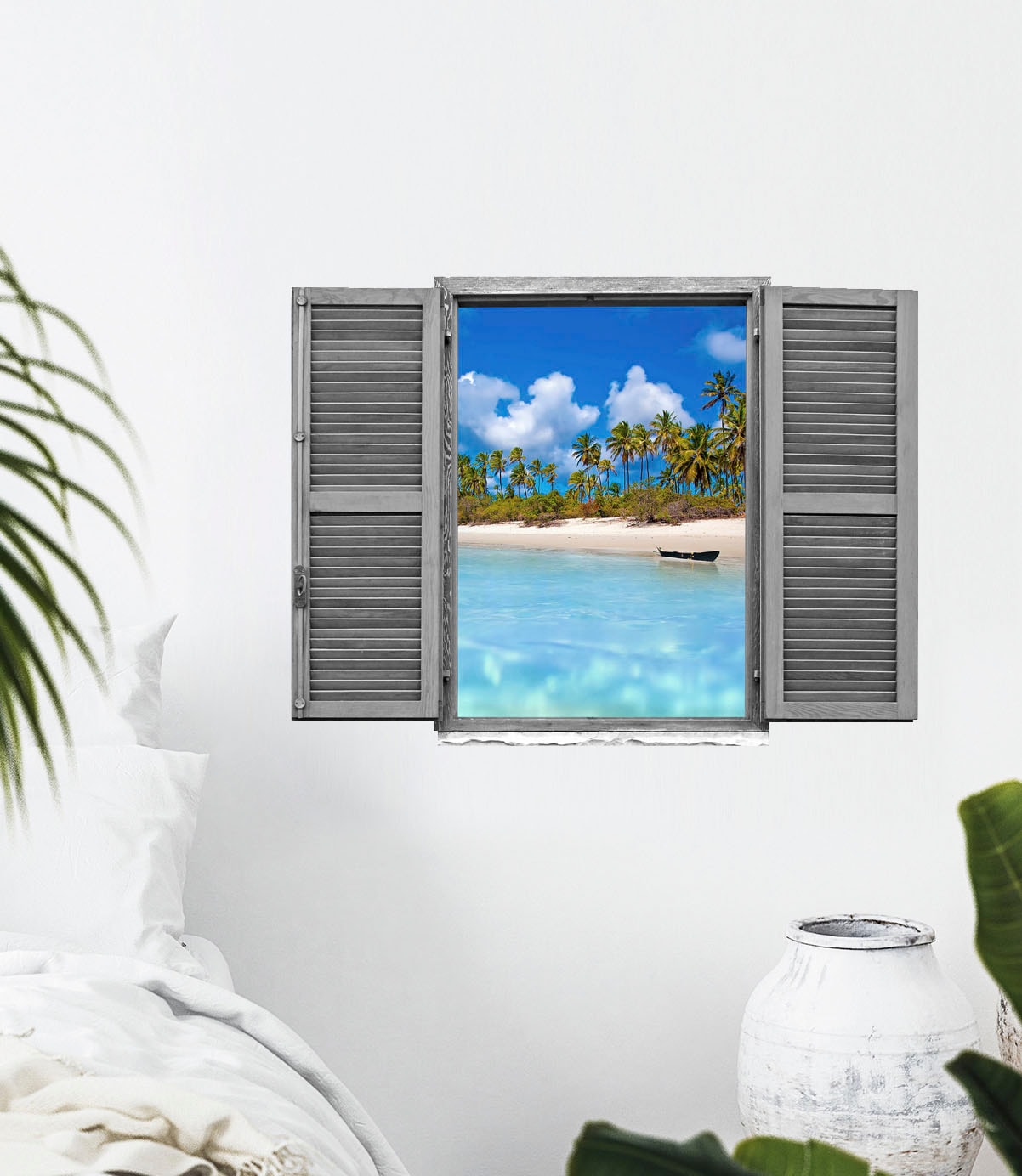 queence Wandtattoo »Strand mit Palmen« Wandsticker, Wandbild, selbstklebend, 3D, Fenster