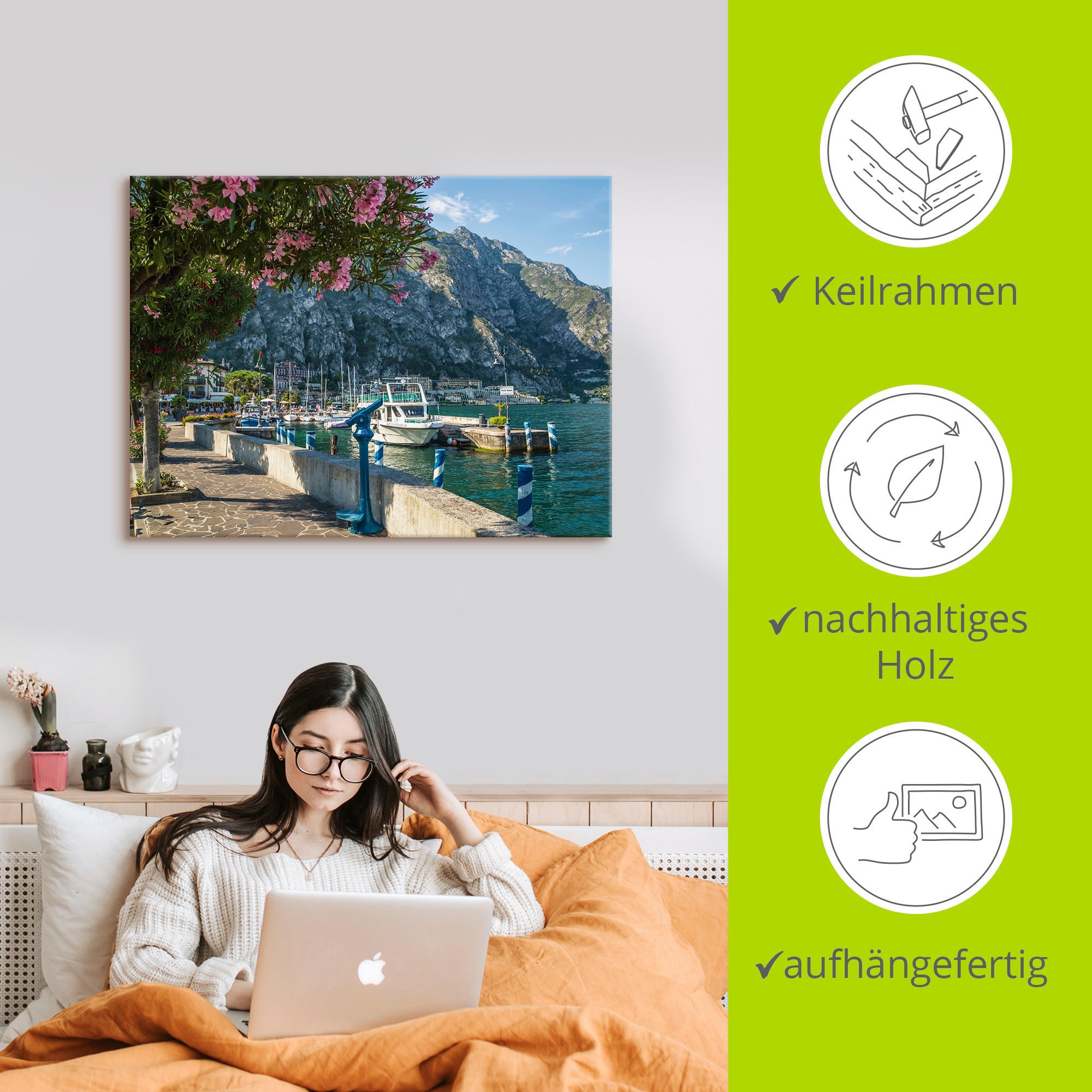 Artland Leinwandbild »Gardasee Hafen Limone sul Garda I« Europa 1 Stk. tlg. auf Holzrahmen gespannt