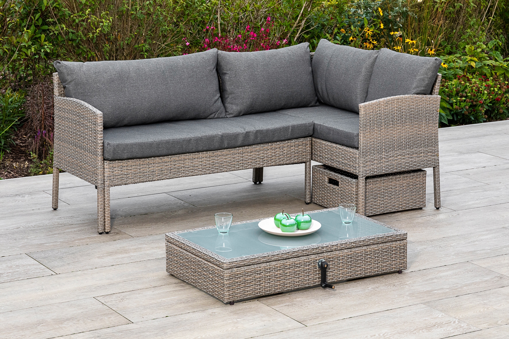 MERXX Balkonset "Viletta" 3 Stk. tlg. Ecksofa, höhenverstellbarer Tisch, mit Box