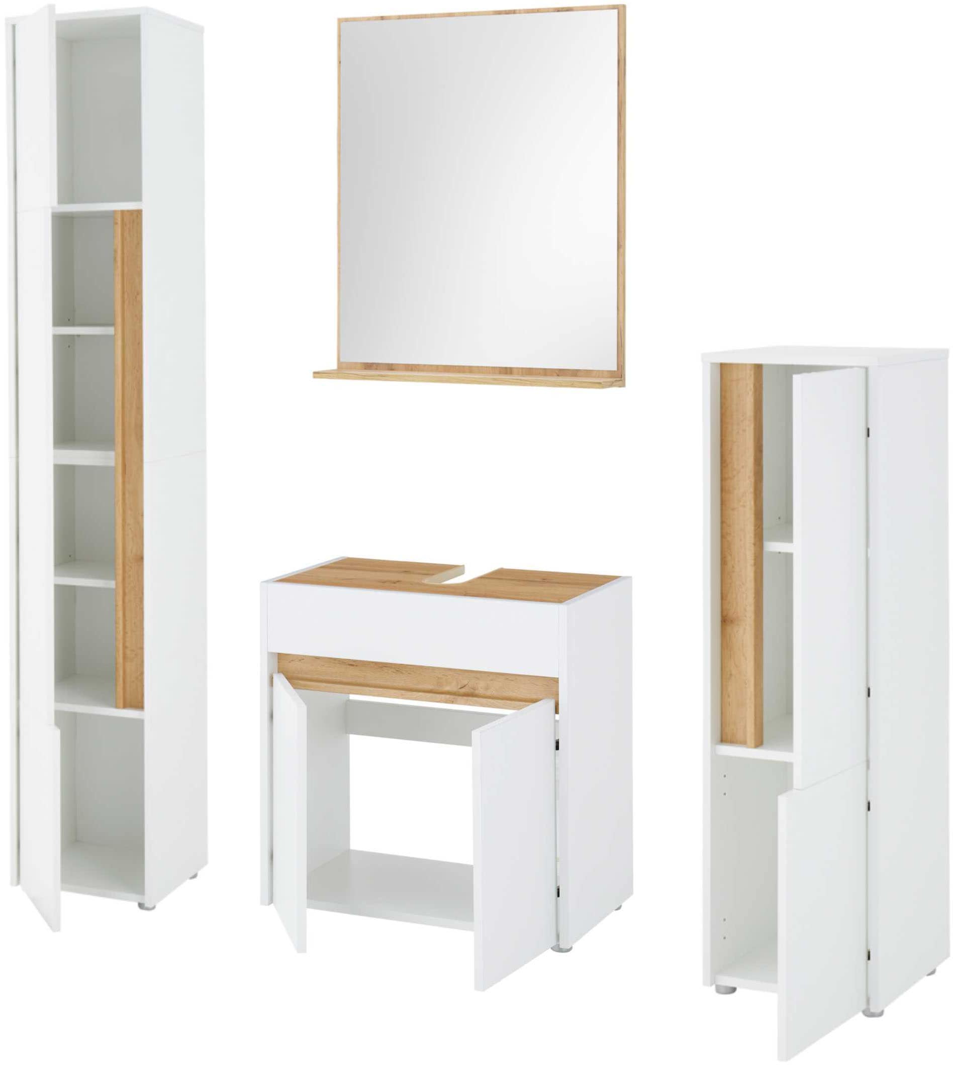 INOSIGN Badmöbel-Set »CITY/ GIRON, Bad im zeitlosen Design, 4-teiliges Badezimmer«, (Set, 4 St.), Badschränke und Spiegel, in zwei Farben verfügbar, viel Stauraum