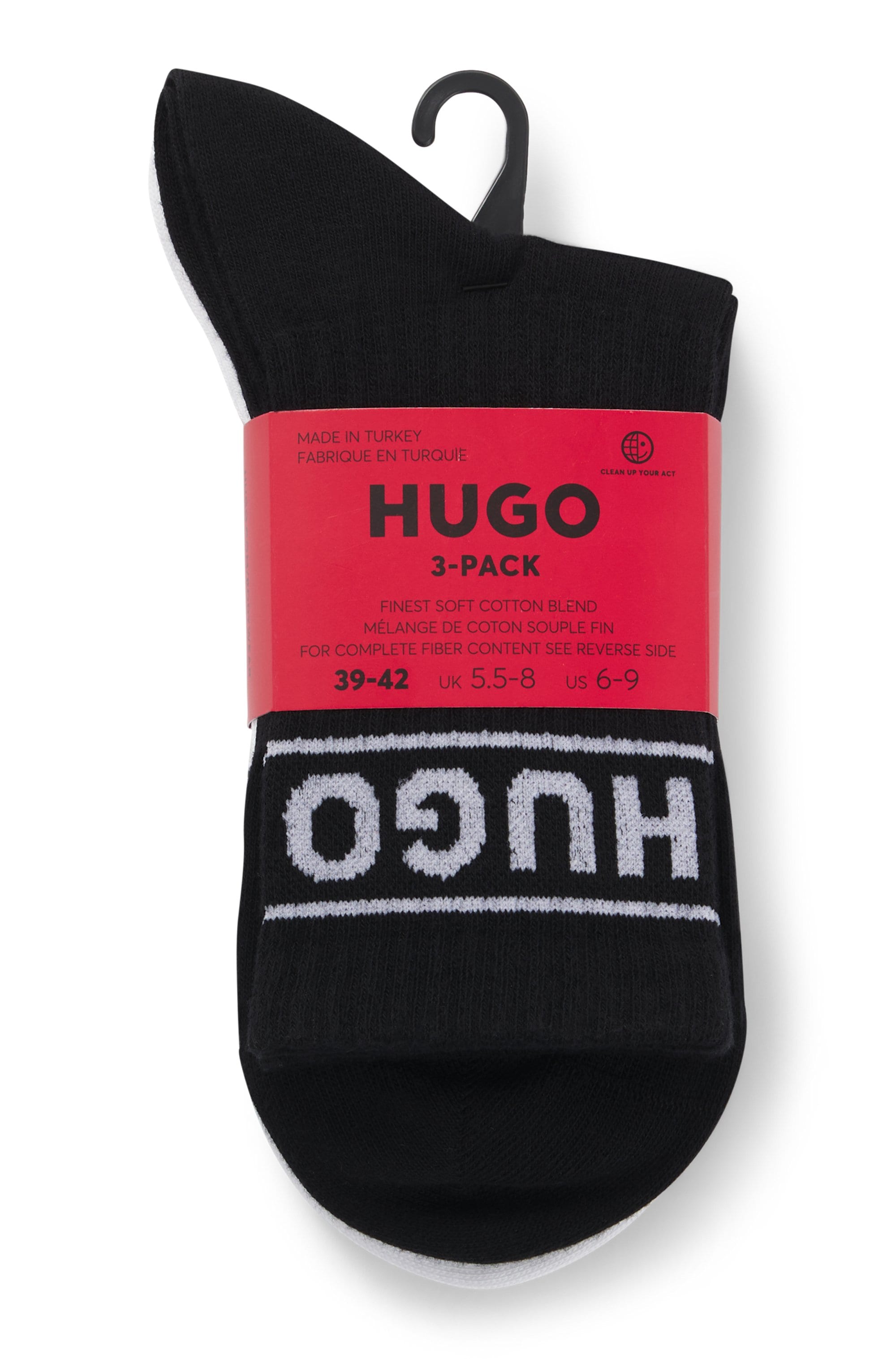 HUGO Underwear Freizeitsocken »3P QSRIB SPORTY CC W«, (Packung, 3 Paar, 3er), mit kontrastfarbenem Logodetail