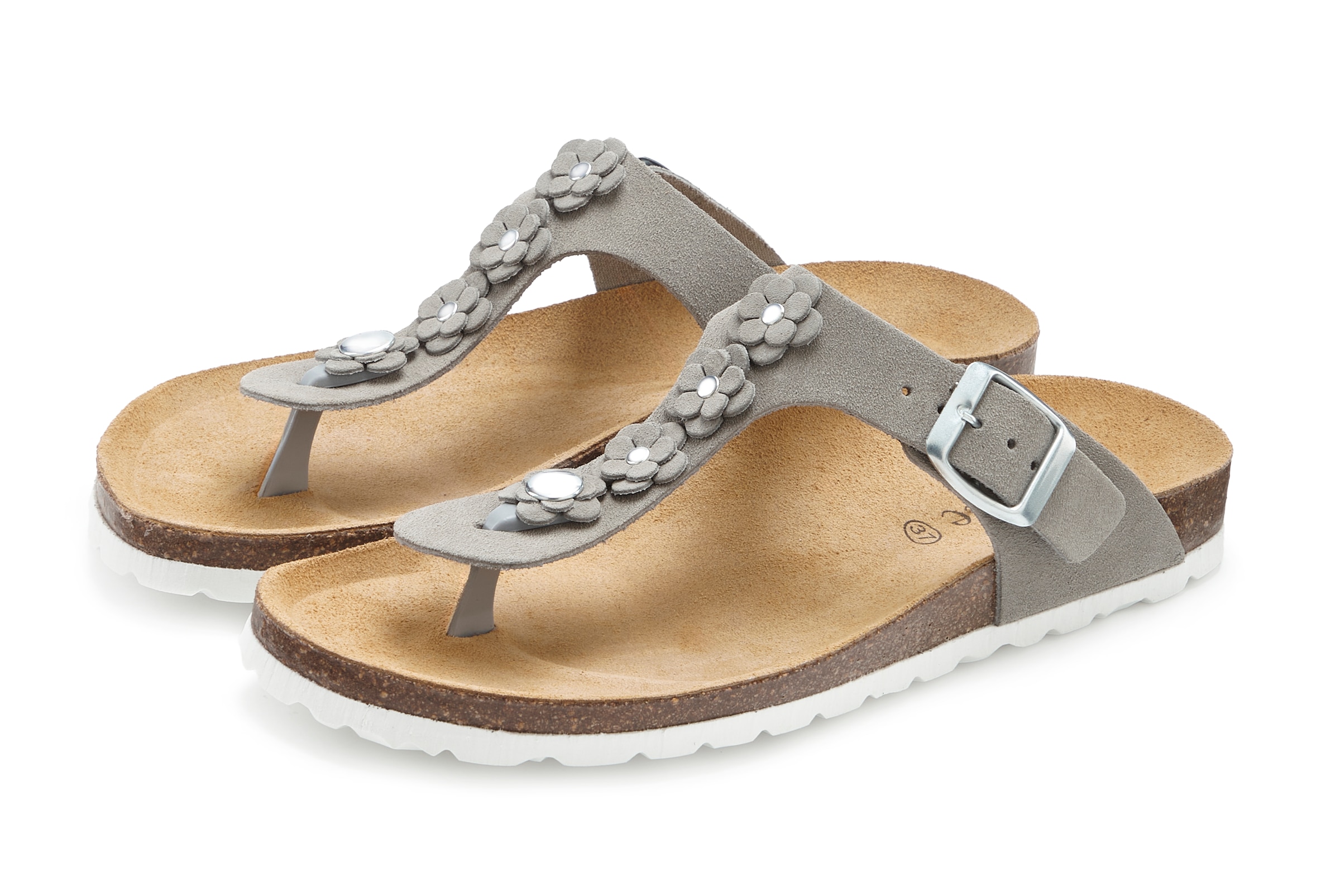 Vivance Pantolette »Mule, Sandale, offener Schuh, Sommerschuh,«  aus Leder mit Korkfußbett und Blüten-Applikation