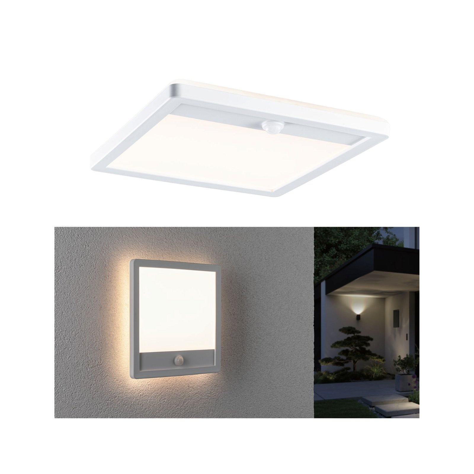 Paulmann LED Außen-Wandleuchte »Außenpanel Lamina 250x47mm 3000K 14,5W 950lm 230V Kunststoff« 1 Stk. Warmweiß Backlight Bewegungsmelder seewasserresistent IP44 3000 K, eckig