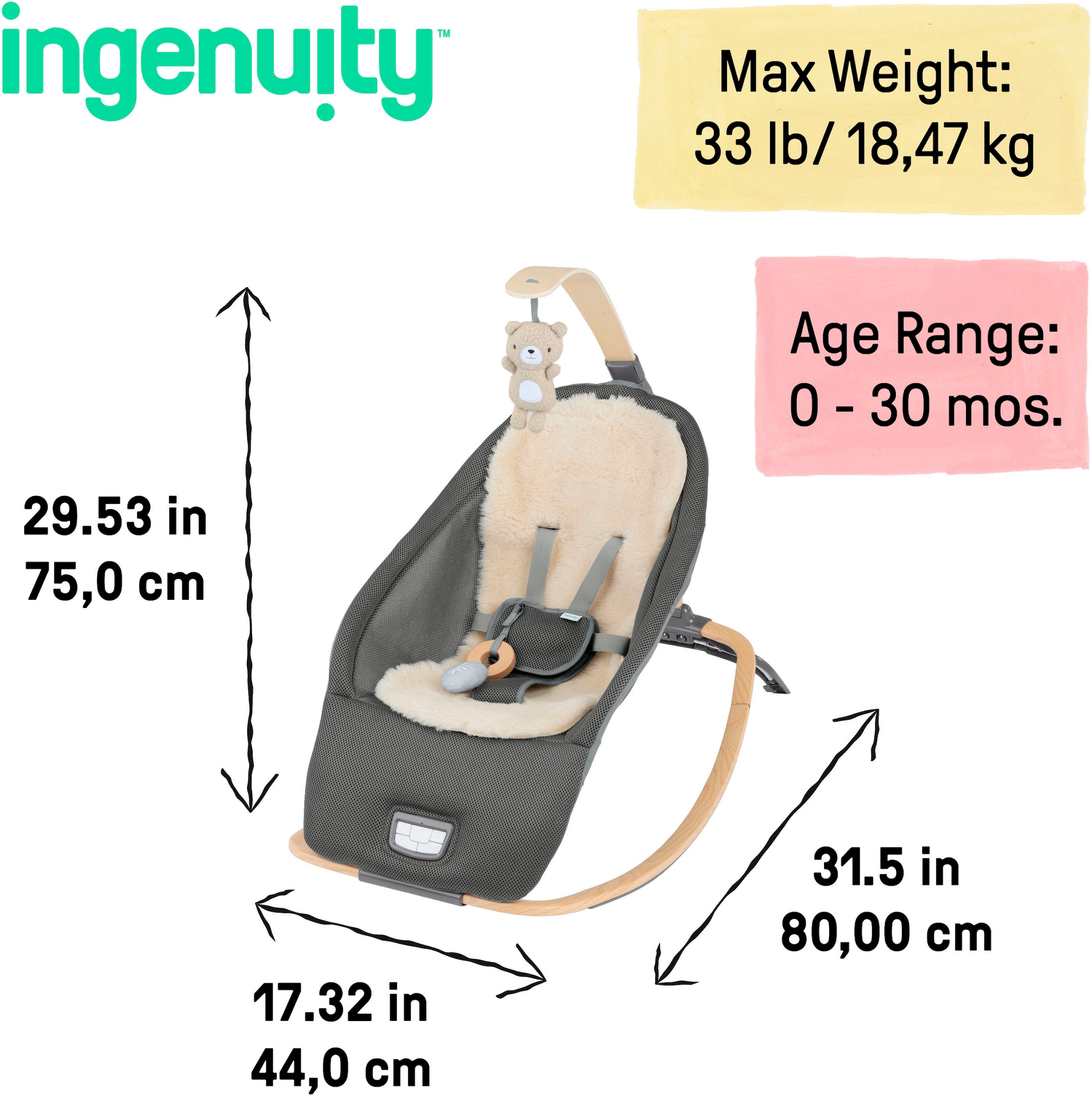 ingenuity Babywippe »Every Season™ Rocking Seat - Wesley™«, bis 18,14 kg, mit Melodien und Geräuschen