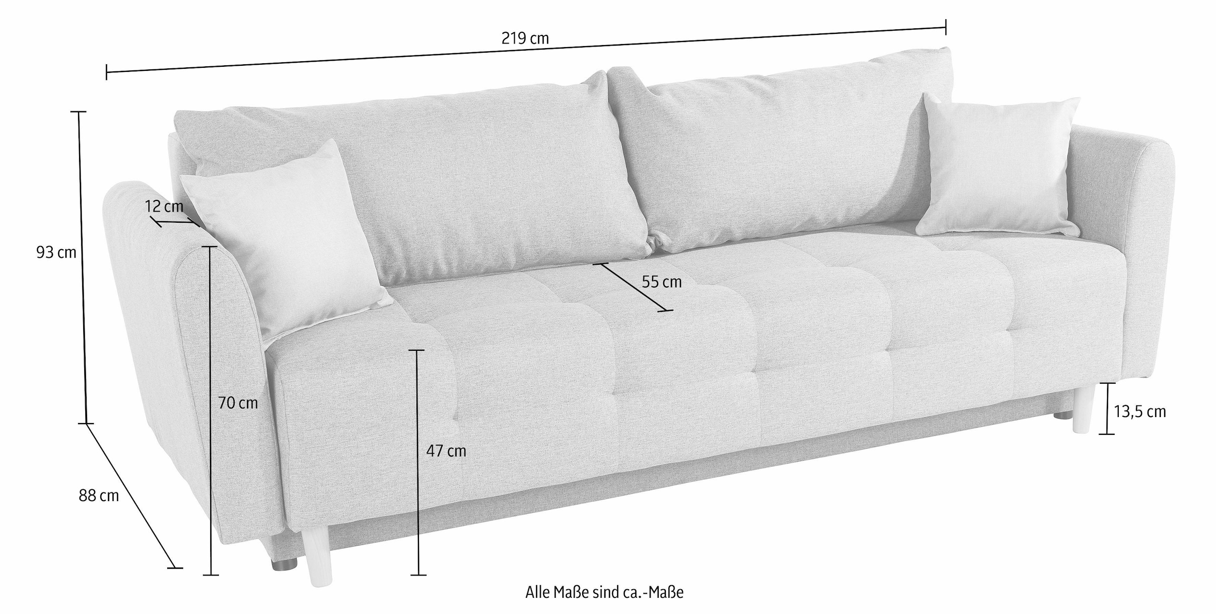 INOSIGN Schlafsofa Nordic, inklusive Bettkasten und Zierkissen