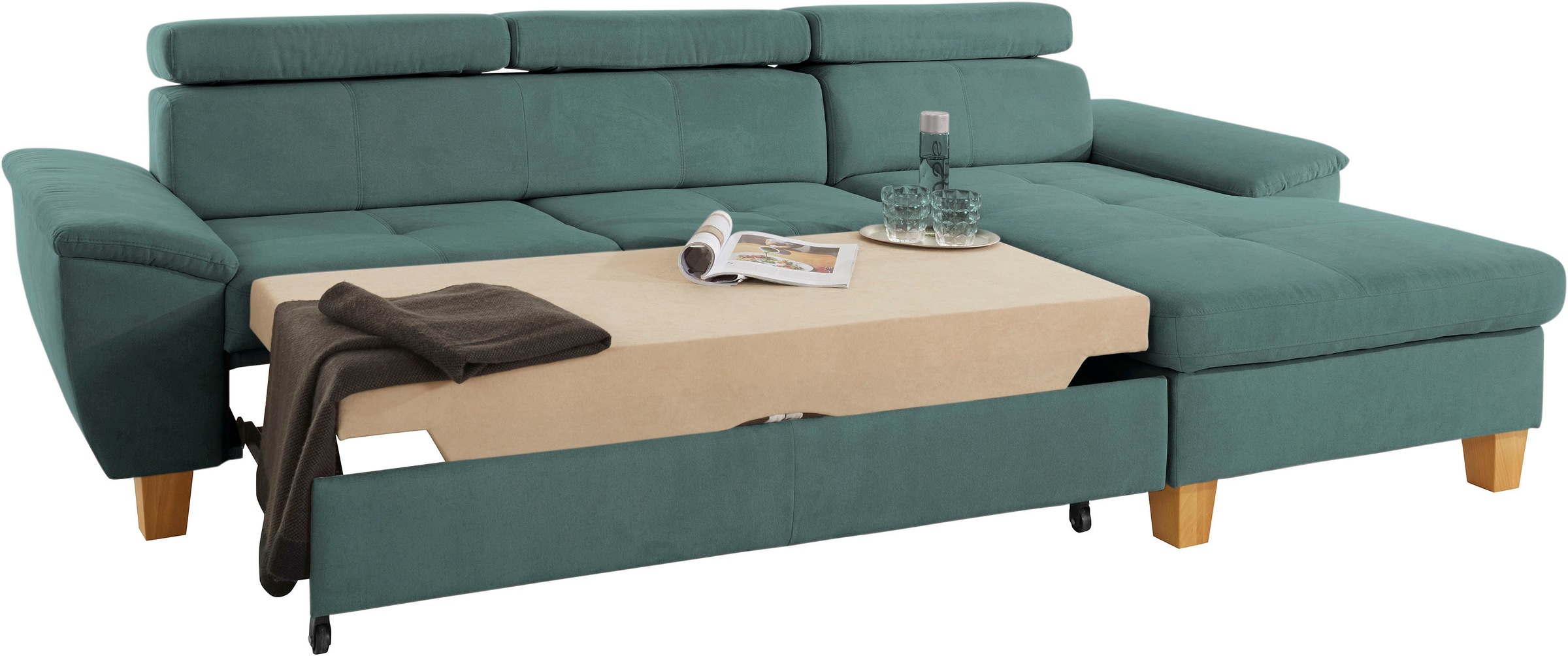 exxpo - sofa fashion Ecksofa »Enya, aufwendige Detailverarbeitung, hoher Sitzkomfort, bequem, L-Form«, inkl. Kopfteilverstellung, wahlweise mit Bettfunktion und Bettkasten
