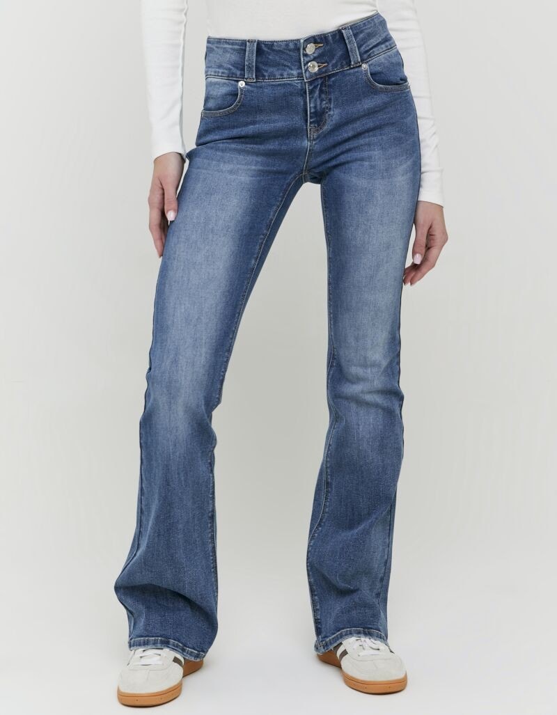Tally Weijl Bootcut-Jeans »SPADECYNTIA« Baumwollmischung, Low Waist, mit doppeltem Knopf am breiten Bund