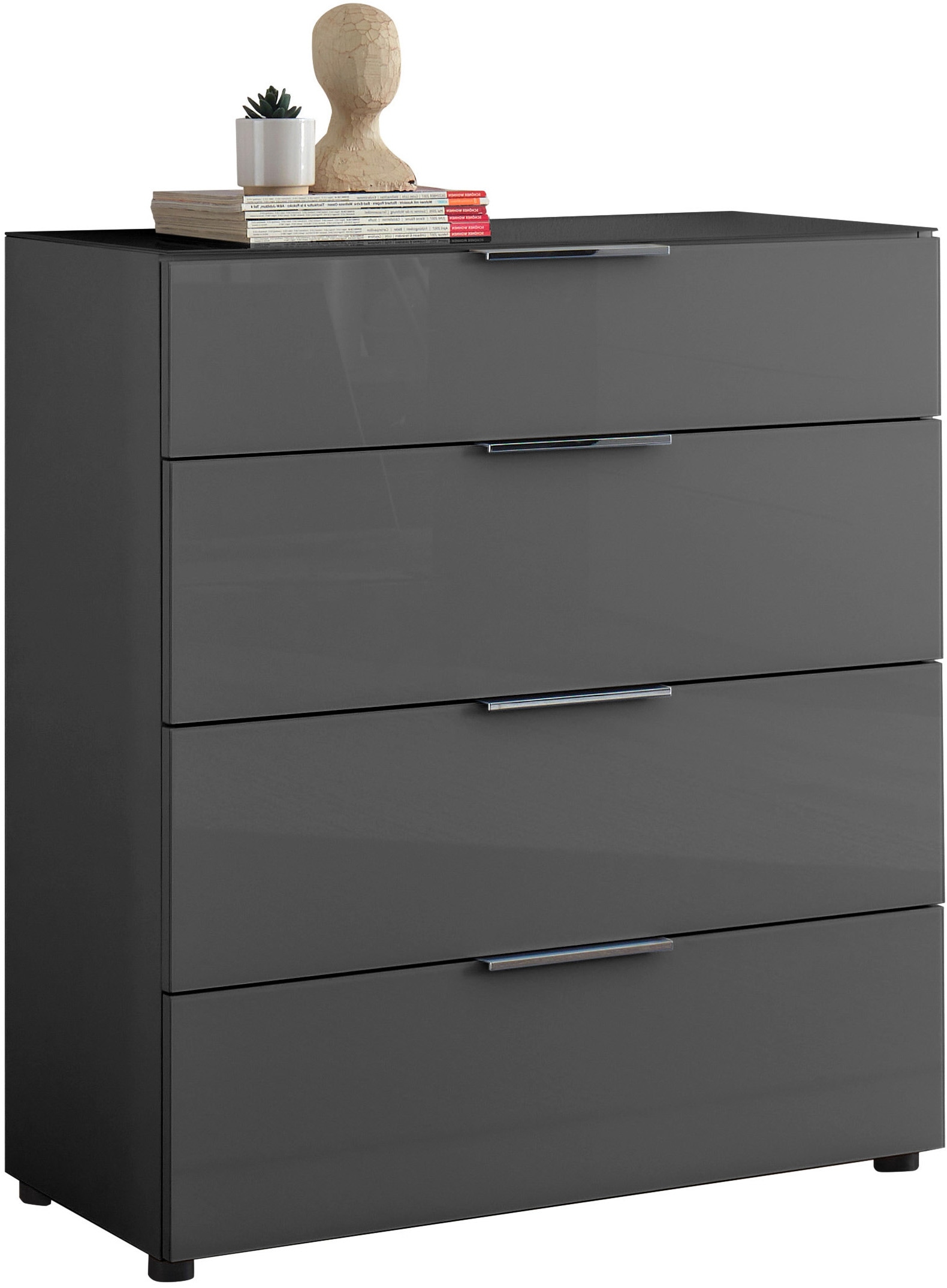 HBZ Kommode »Santorin Mehrzweckschrank mit Schubkästen, BxHxT 90x99x40 cm« 1 Stk. tlg. Mit 4 Schubkästen mit Softclose, Glasfront und Glasoberboden